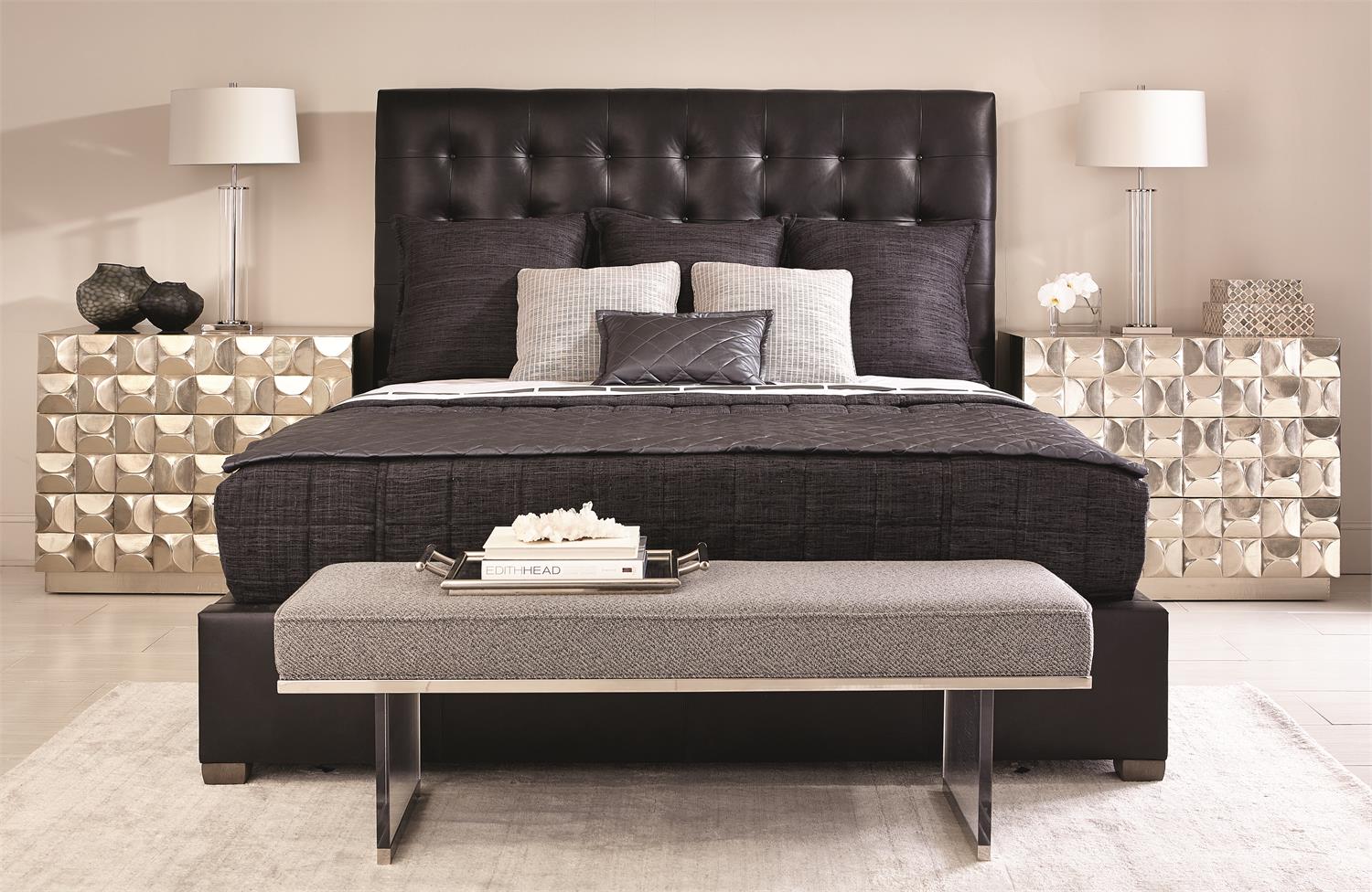 Bernhardt Furniture Avery Leather Panel Bed in Smoke