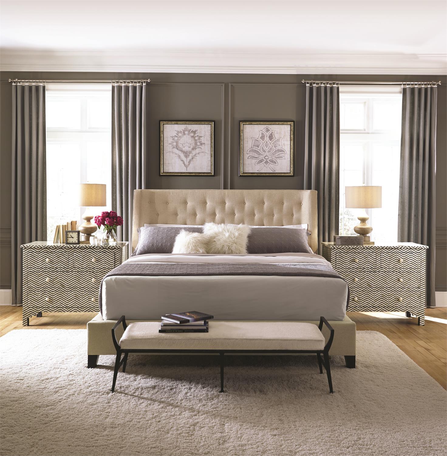 Bernhardt Furniture Maxime Fabric Shelter Bed Express Ship in Espresso