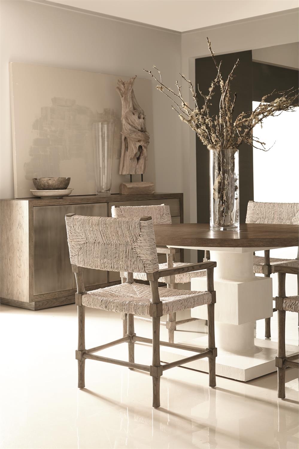 Bernhardt Furniture Newberry Round Dining Table in Rustic Grey/White Plaster