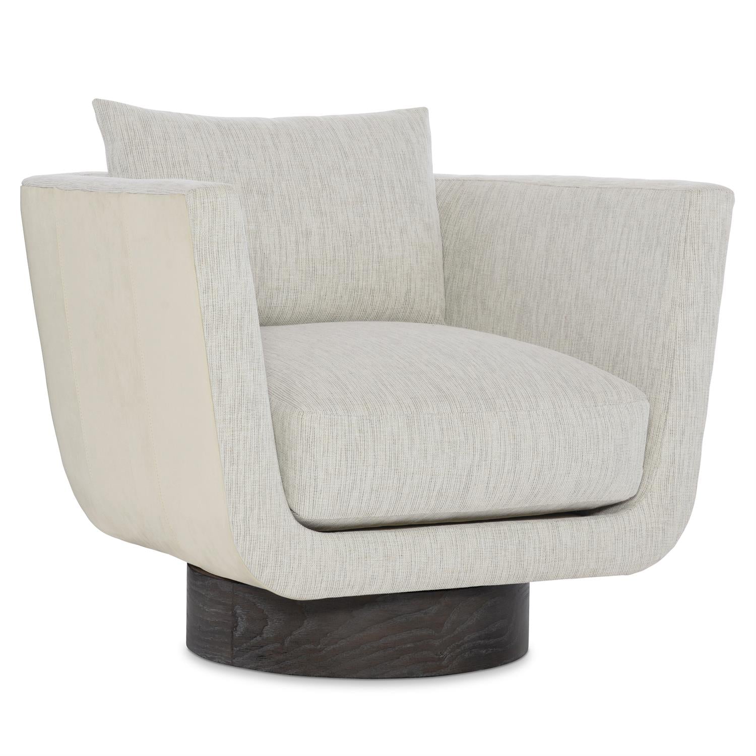 Bernhardt Furniture Gemma Leather-Fabric Swivel Chair in Off-White