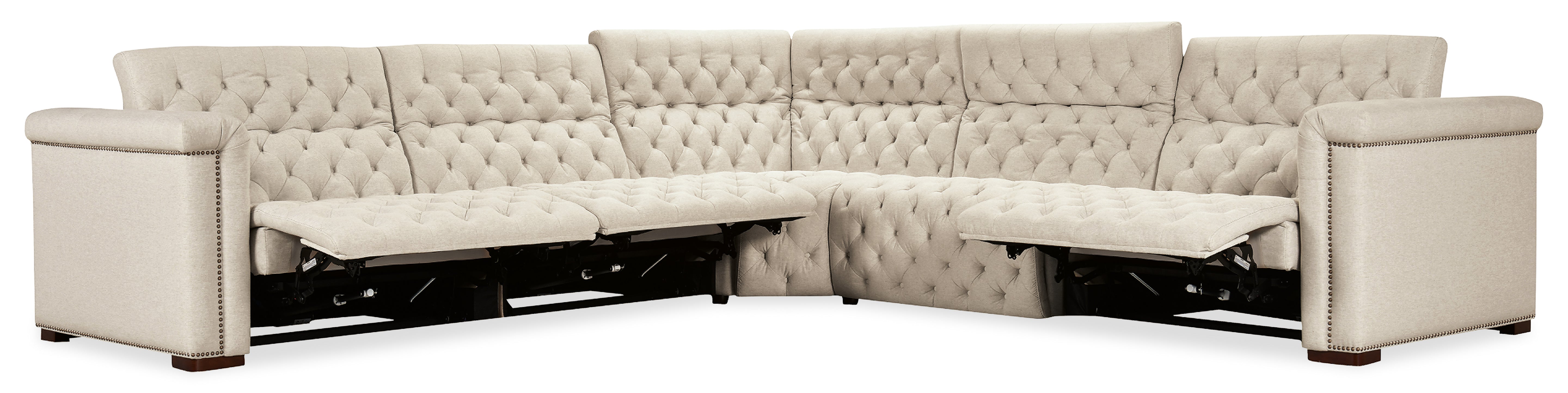 Hooker Furniture Savion Deux 5 Seat Sectional with Three Power Recliners and Six Power Headrests in Beige