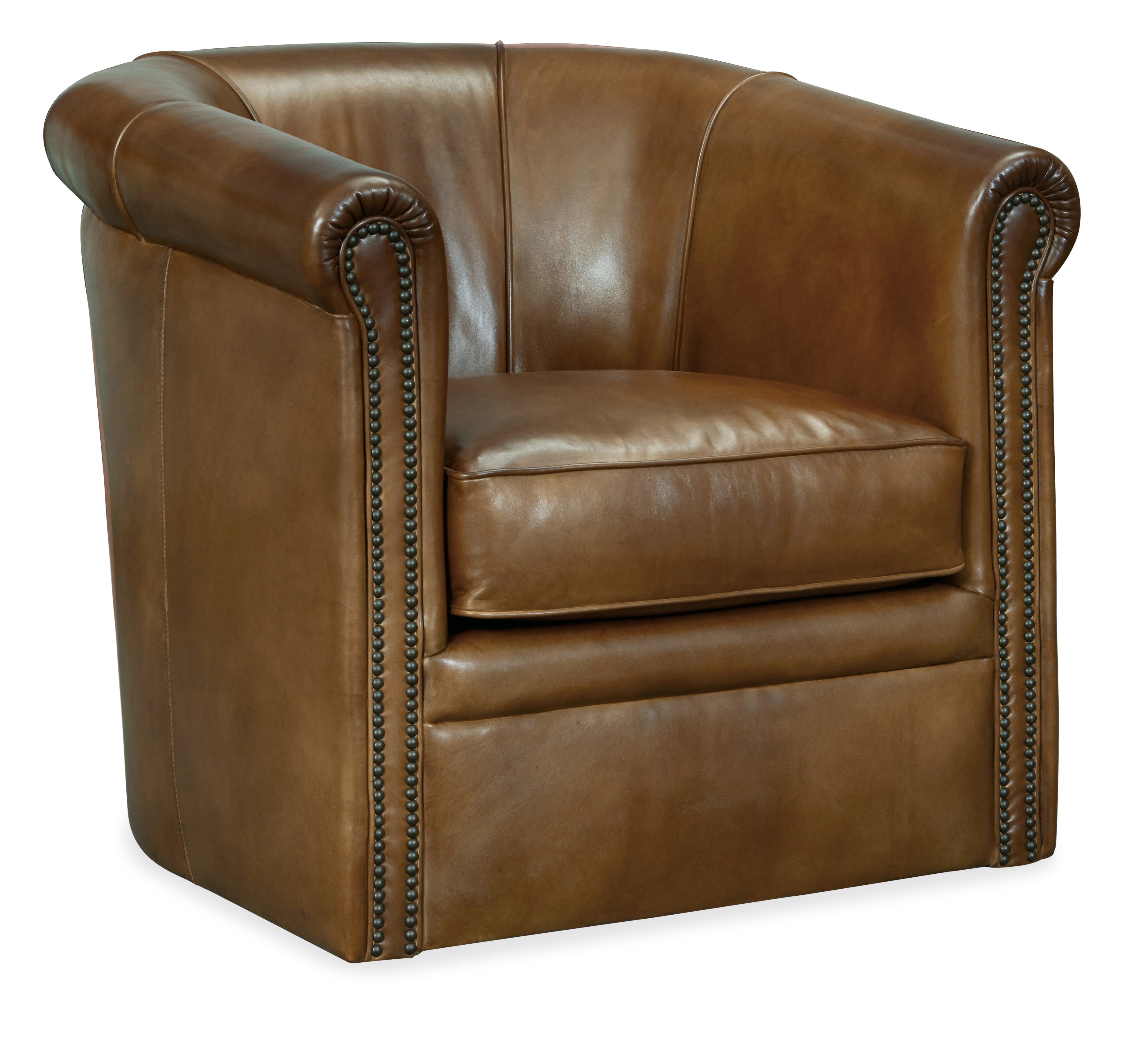 Hooker Furniture Axton Swivel leather Club Chair in Medium Brown