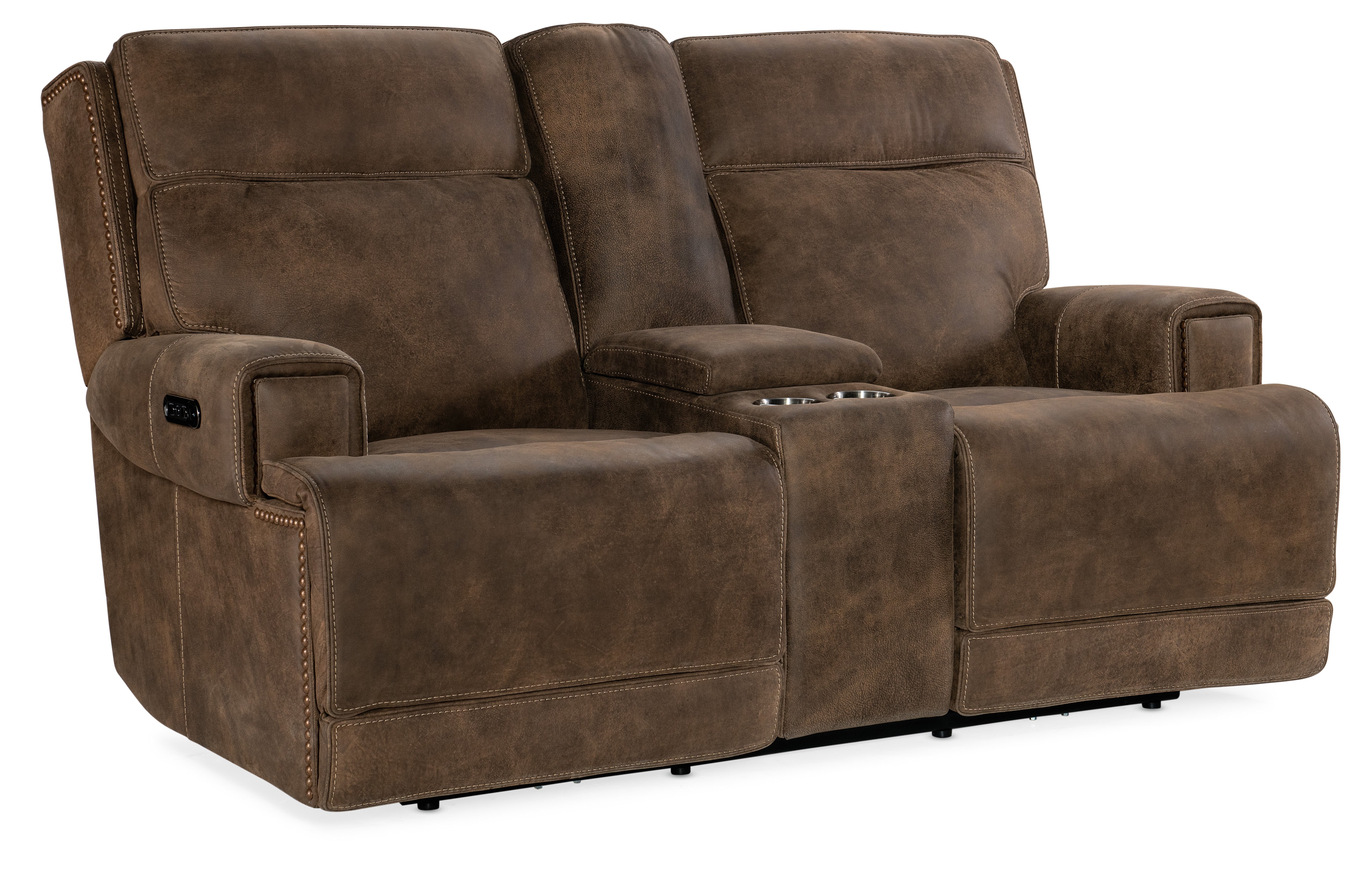 Hooker Furniture Wheeler Console Loveseat with Power Recline & Power Headrest in Brown