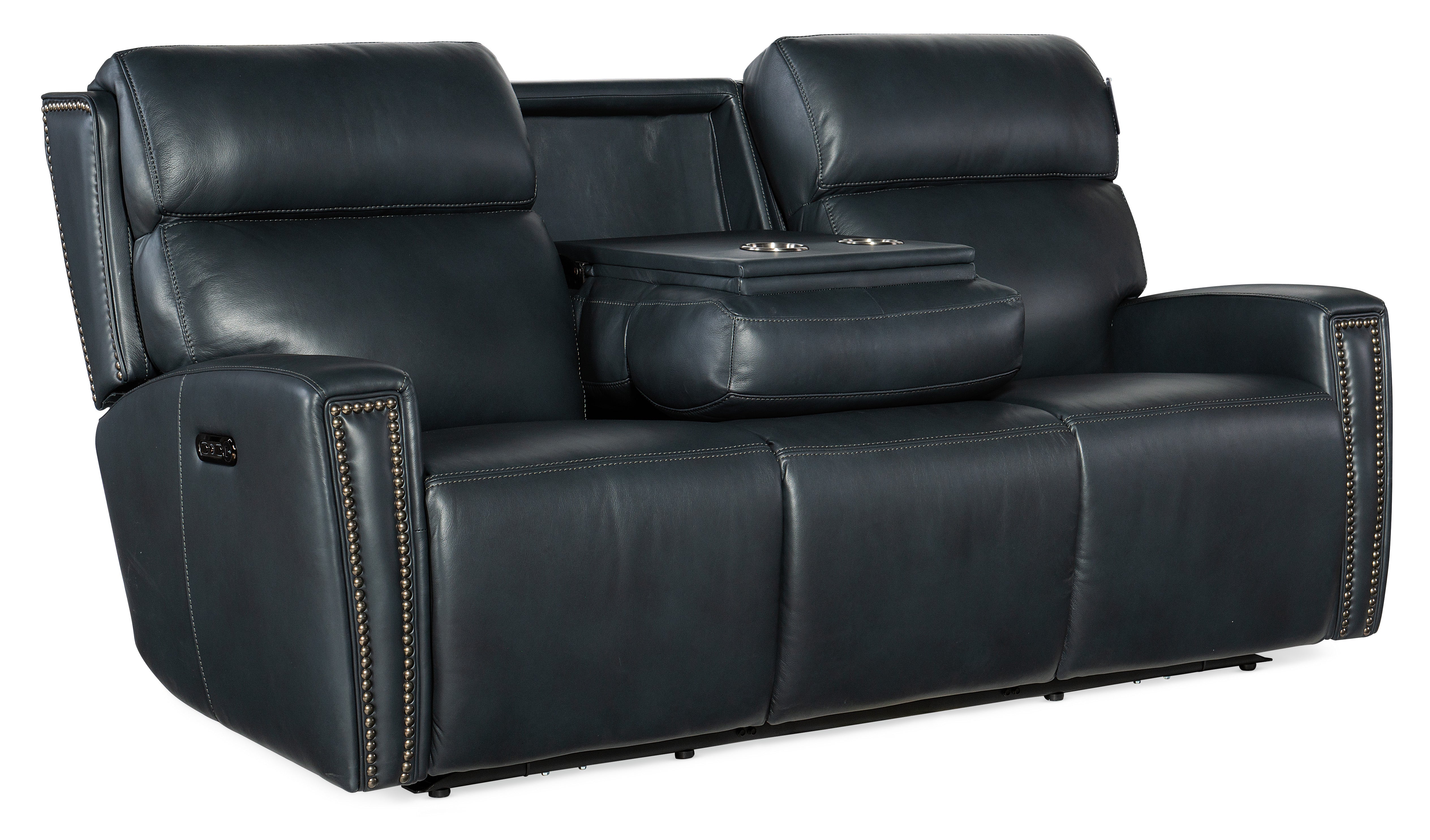 Hooker Furniture Ruthe ZeroG Power Sofa with Power Headrest & Hidden Console in Medium Blue