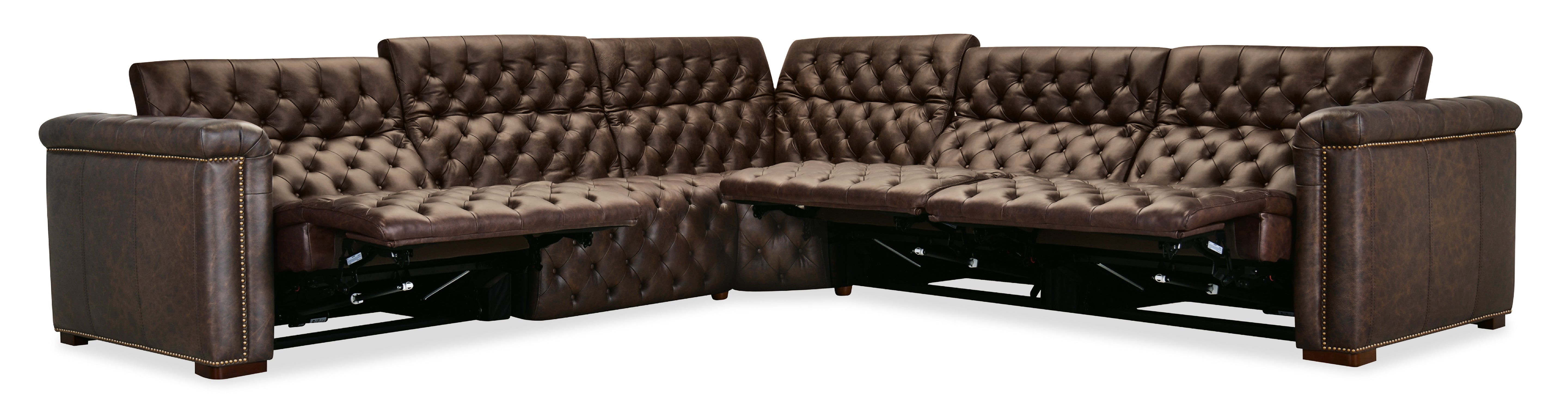 Hooker Furniture Savion Deux 5 Seat Sectional with Three Power Recliners and Six Power Headrests in Brown