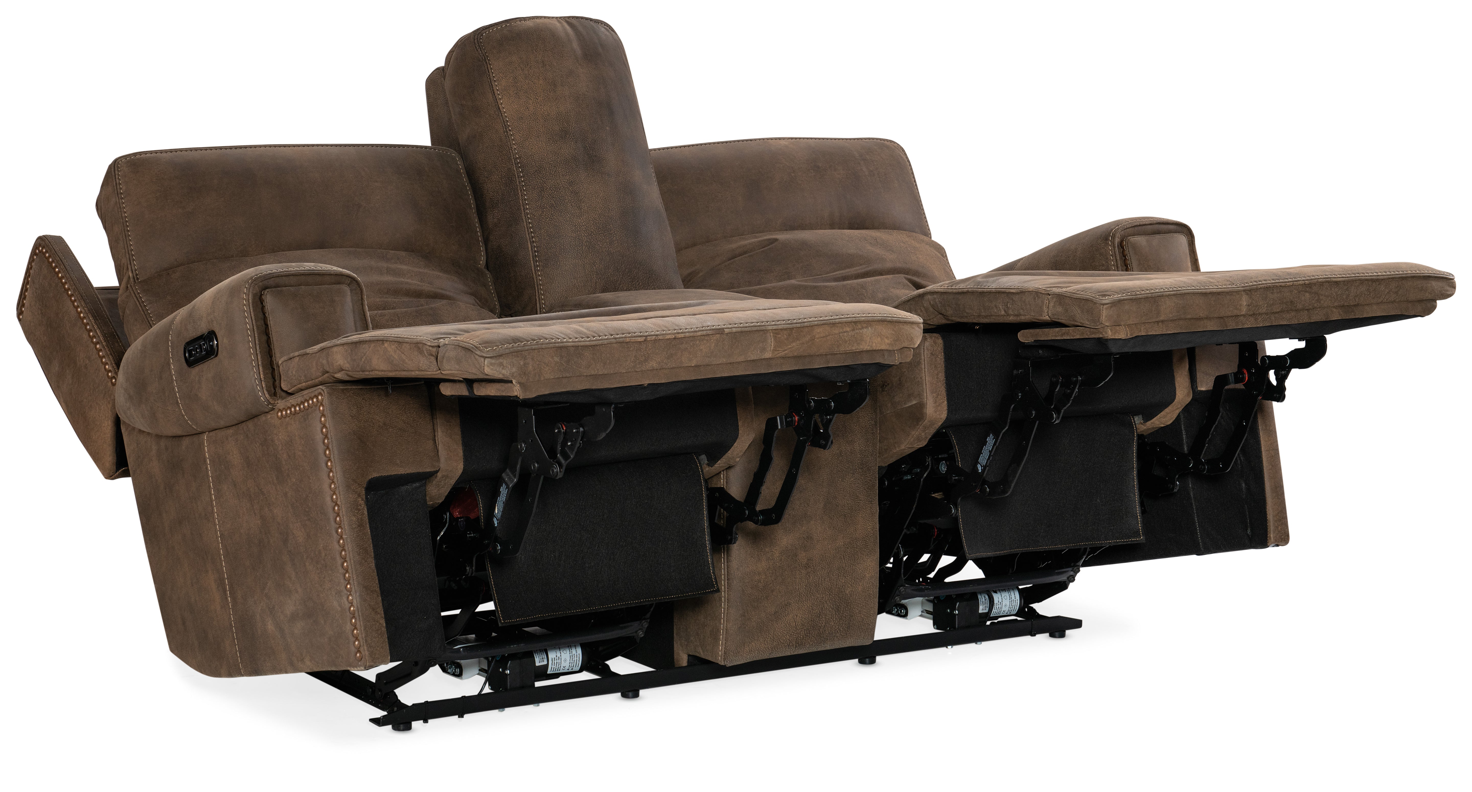 Hooker Furniture Wheeler Console Loveseat with Power Recline & Power Headrest in Brown