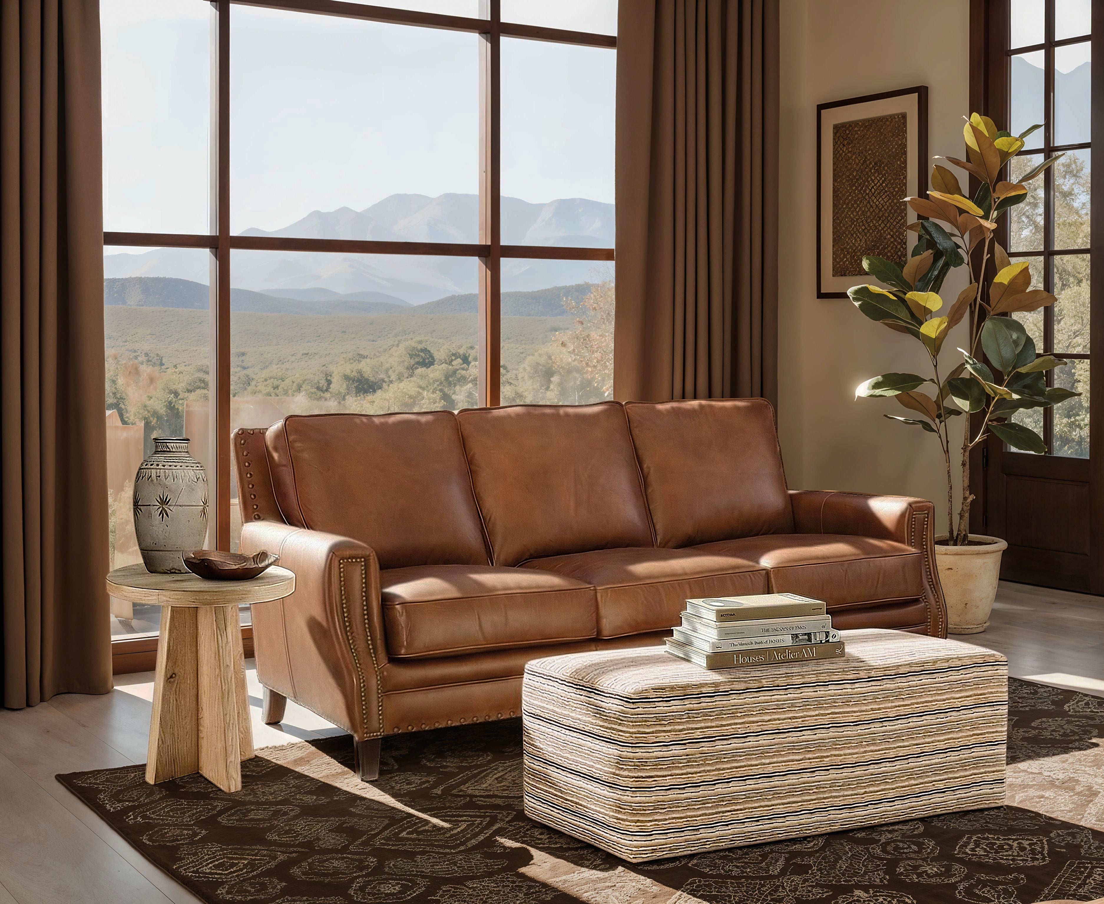 Hooker Furniture Exton Stationary Sofa in Medium Brown
