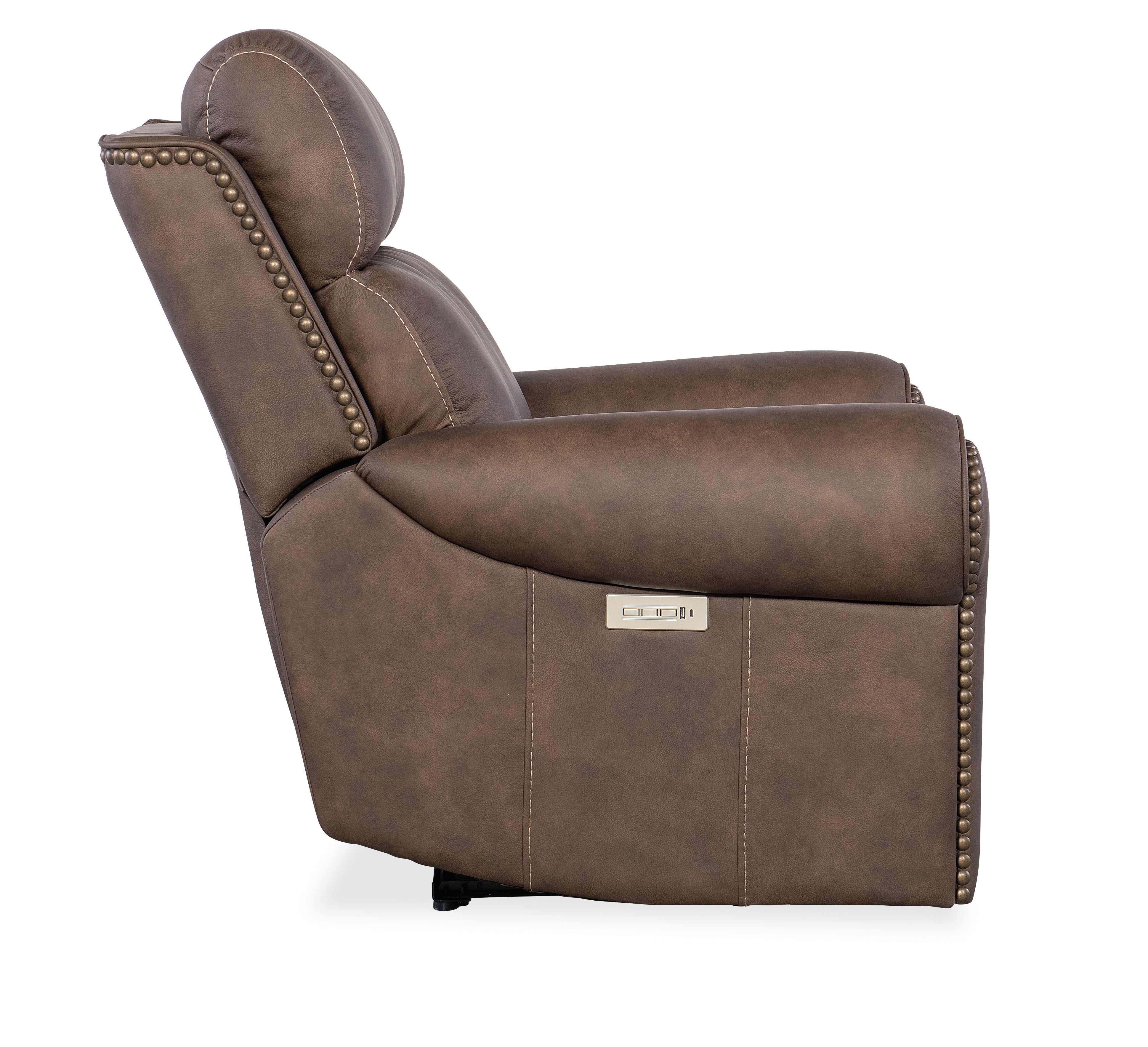 Hooker Furniture Duncan Power Recliner with Power Headrest & Lumbar in Medium Brown