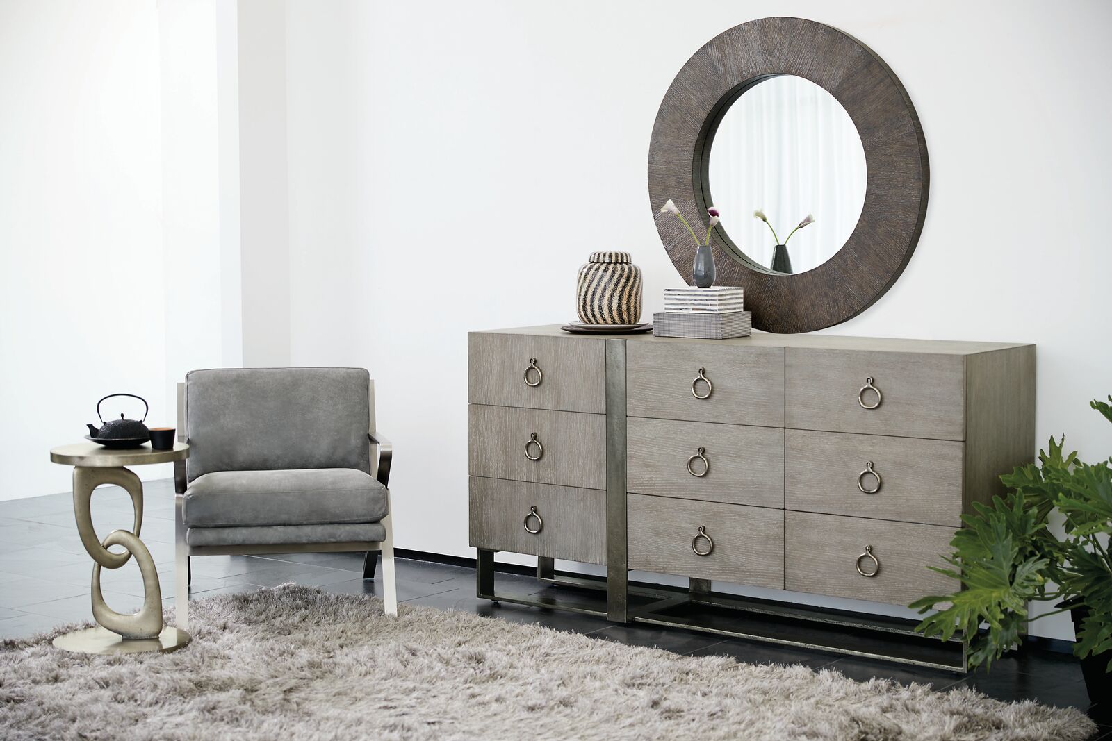 Bernhardt Furniture Linea Nine Drawer Dresser in Cerused Greige