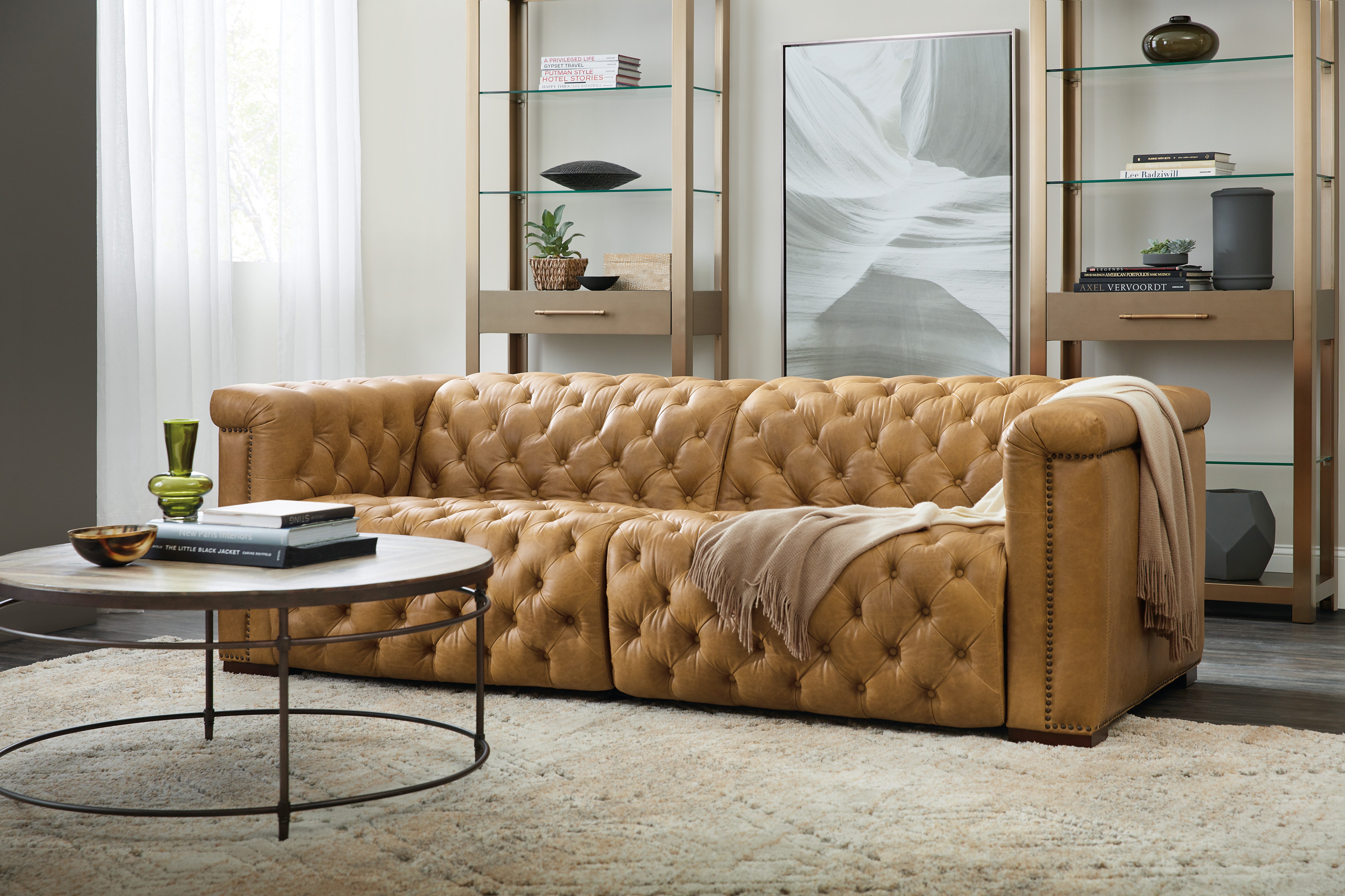 Hooker Furniture Savion 2 over 2 Sofa with Power Recline & Power Headrest in Medium Brown