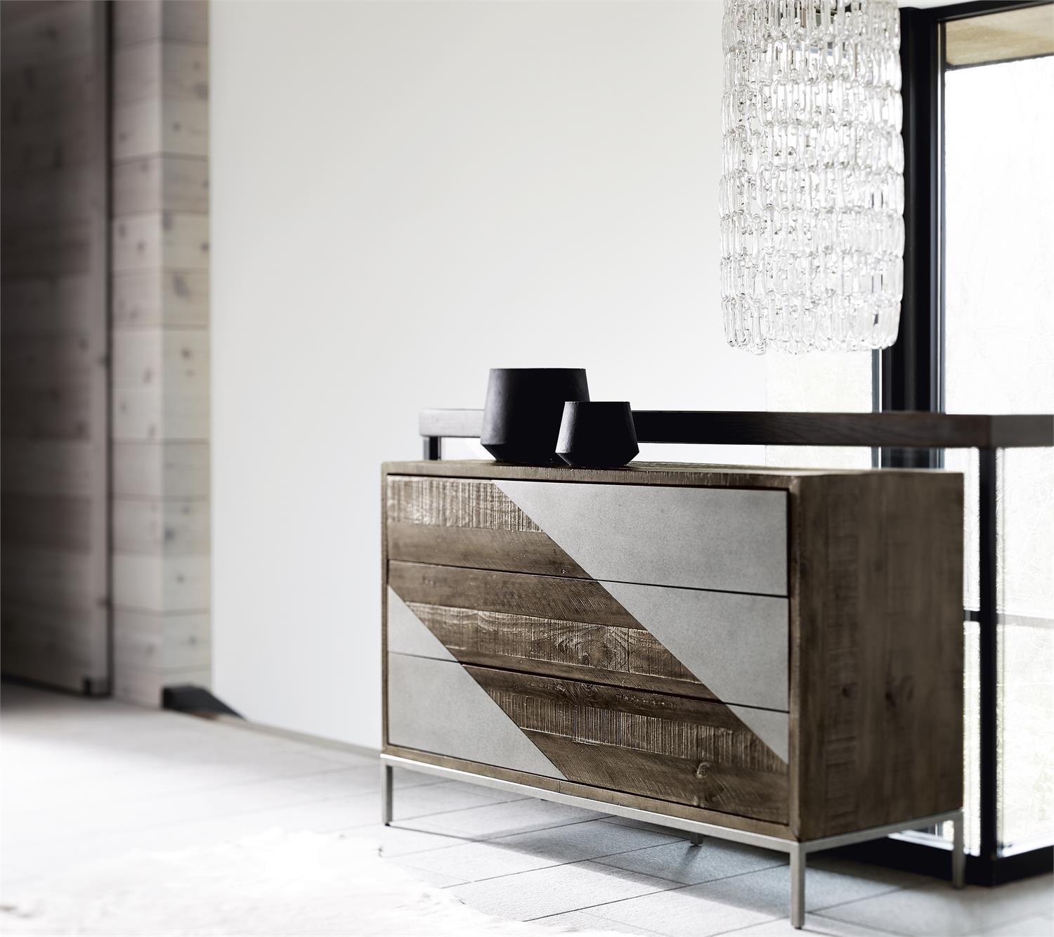 Bernhardt Furniture Logan Sqaure Eastman Drawer Chest in Sable Brown/Grey Mist