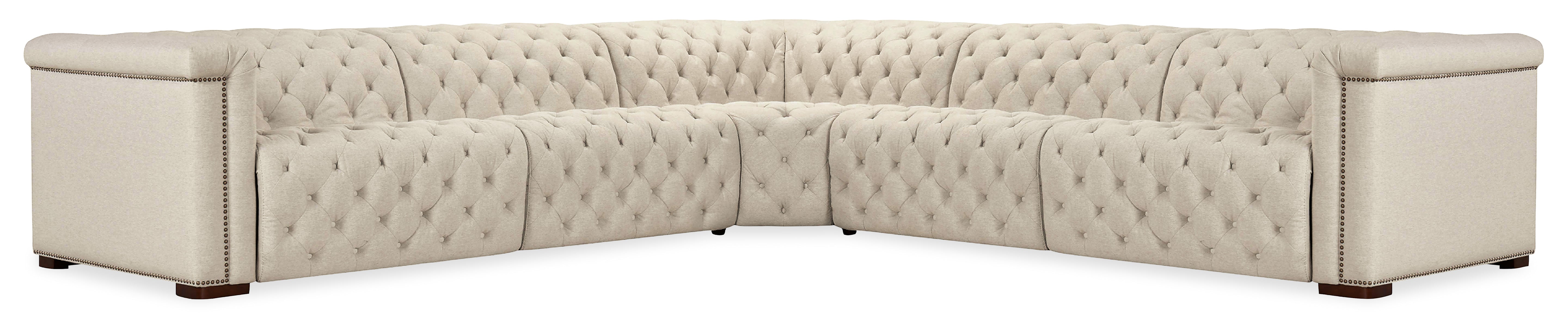 Hooker Furniture Savion Deux 5 Seat Sectional with Four Power Recliners and Six Power Headrests in Beige