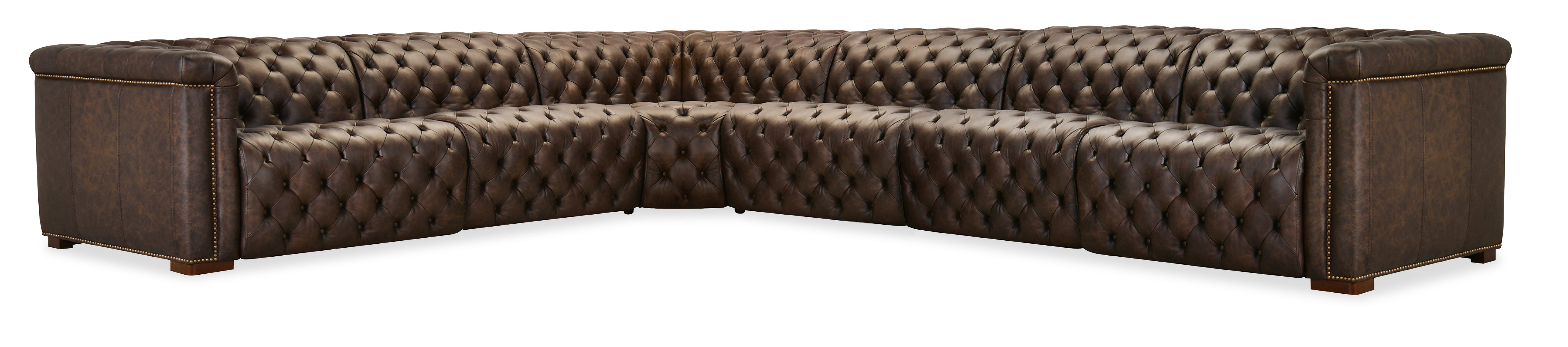 Hooker Furniture Savion Deux 6 Seat Sectional with Four Power Recliners and Seven Power Headrests in Brown