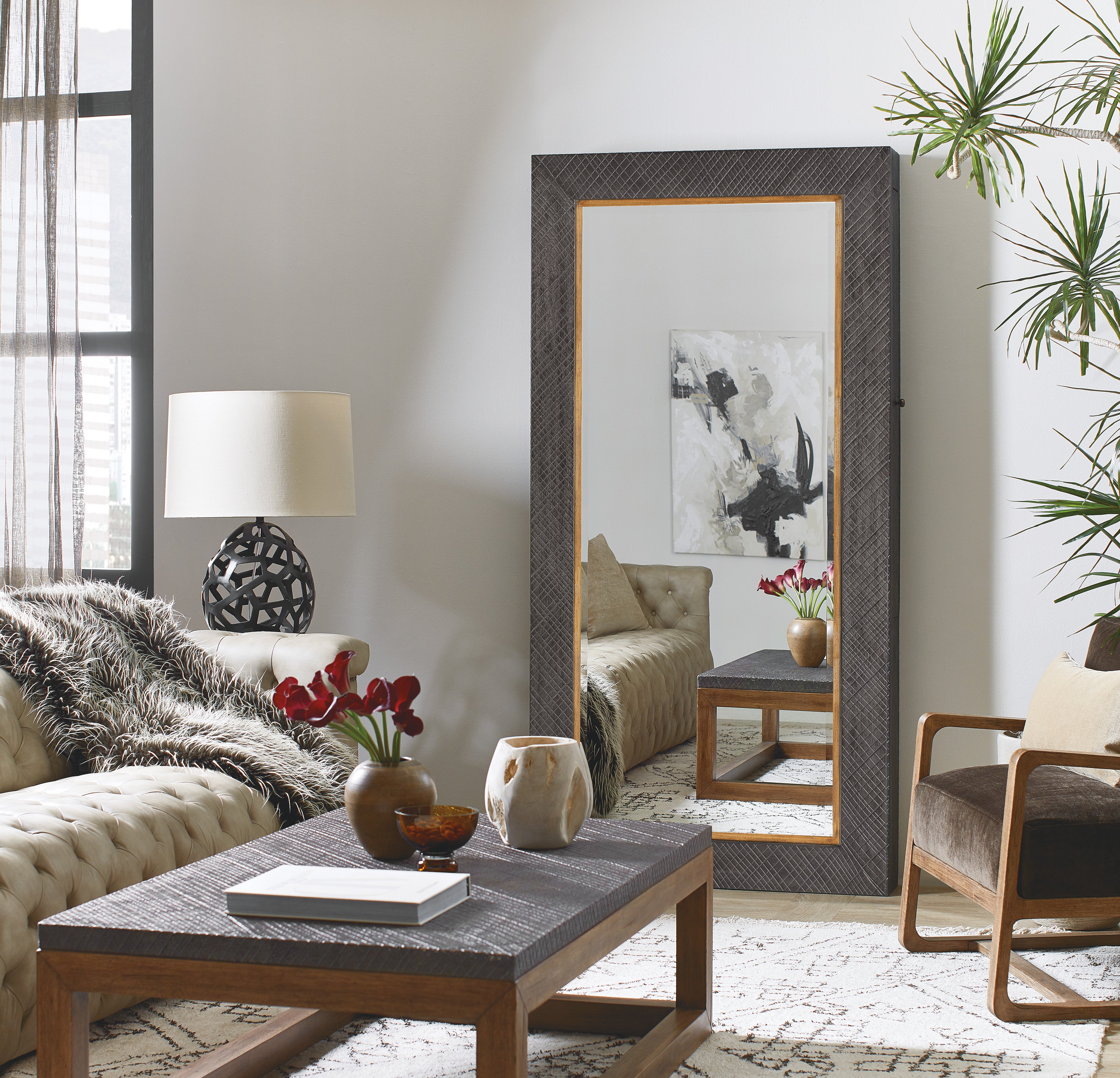 Hooker Furniture Big Sky Floor Mirror withJewelry Storage in Grays