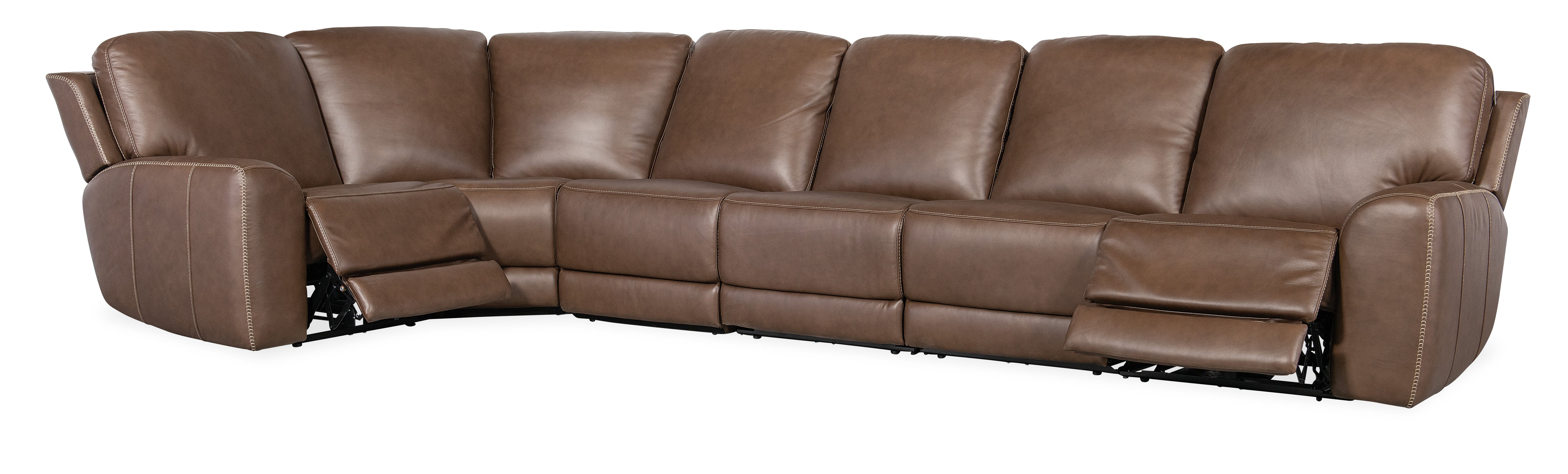 Hooker Furniture Torres 6 Piece Sectional with Power Recline & Power Headrest in Medium Brown