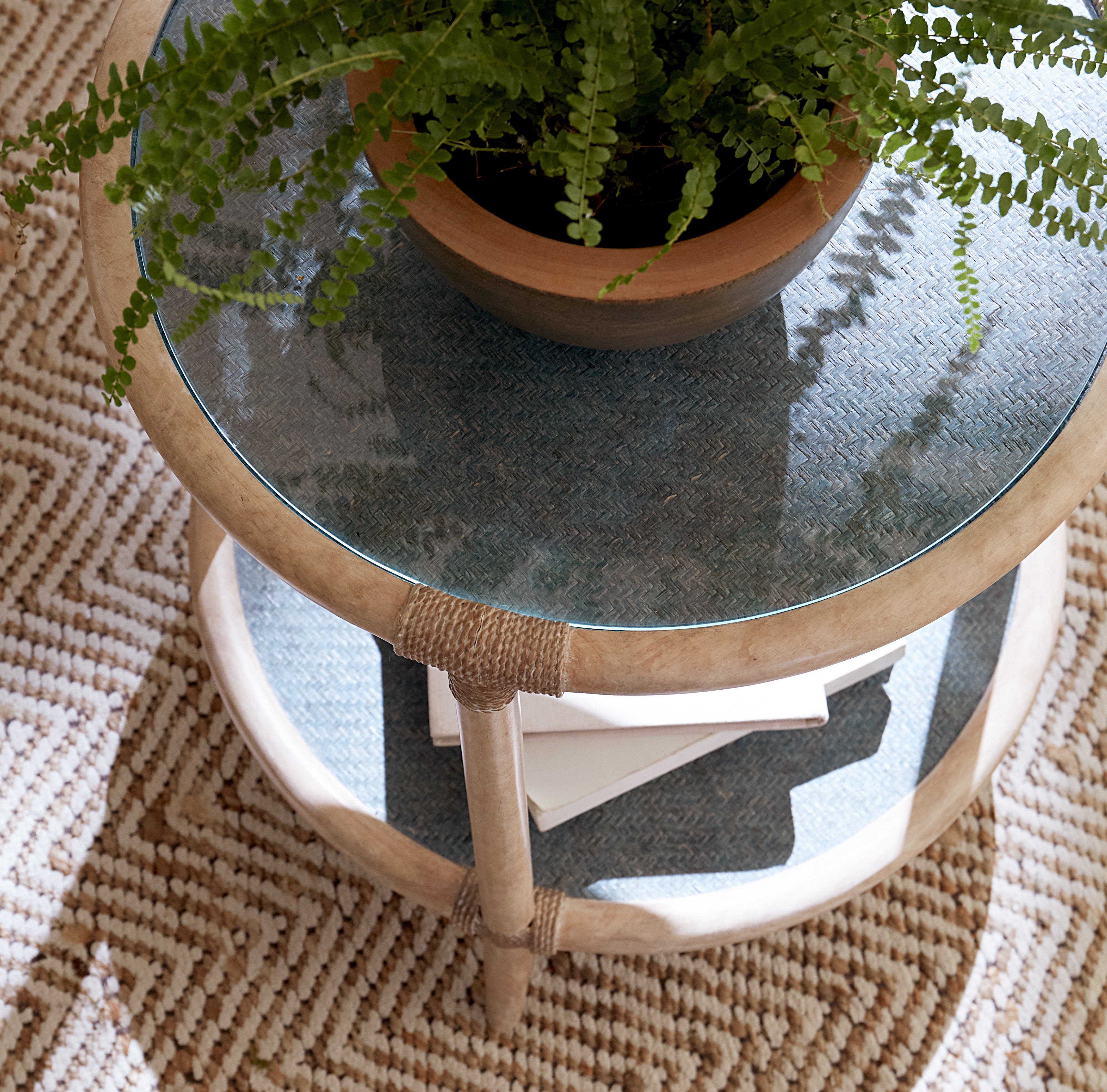 Hooker Furniture Retreat Raffia End Table in Blues