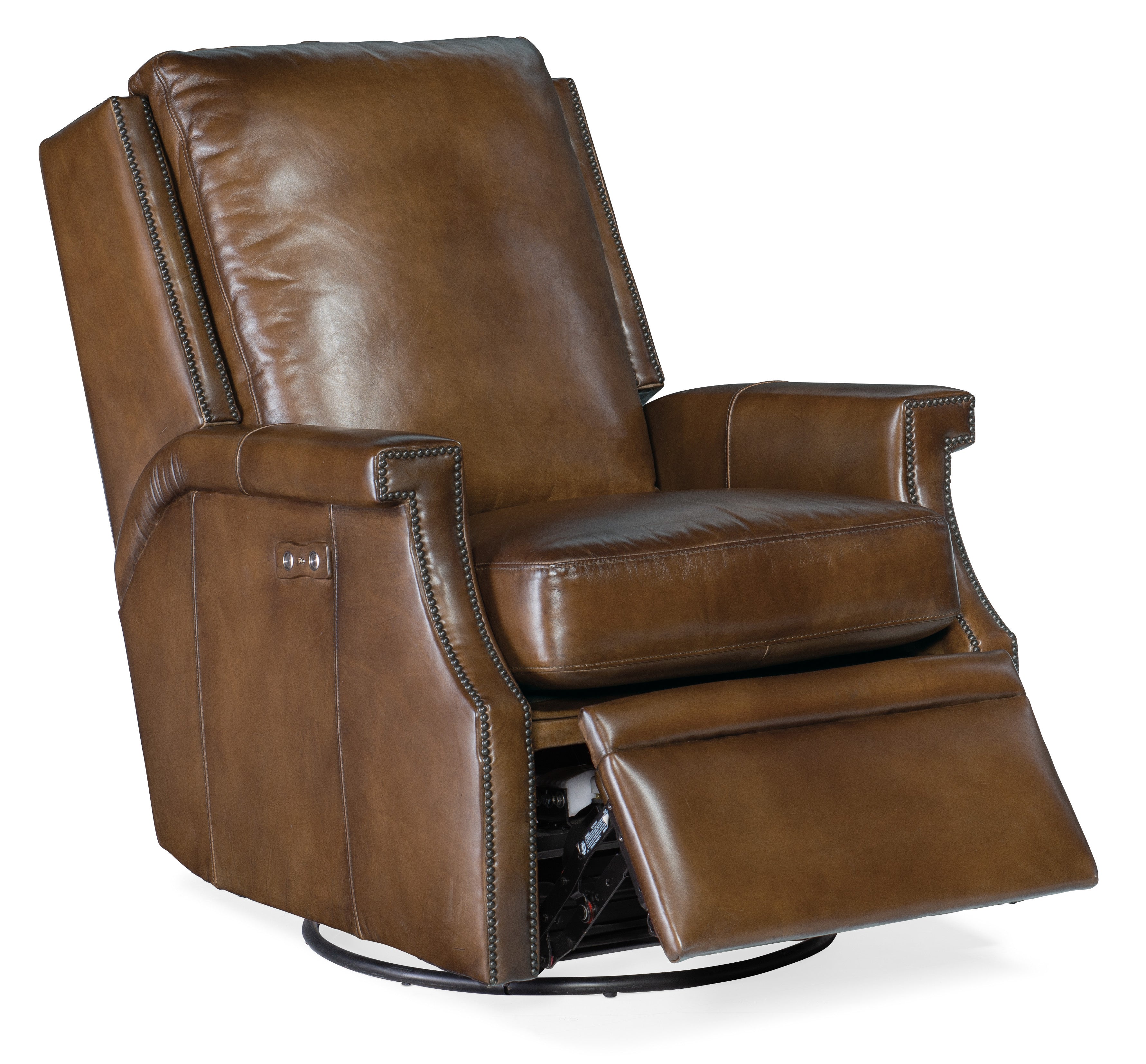 Hooker Furniture Collin Power Swivel Glider Recliner in Medium Brown