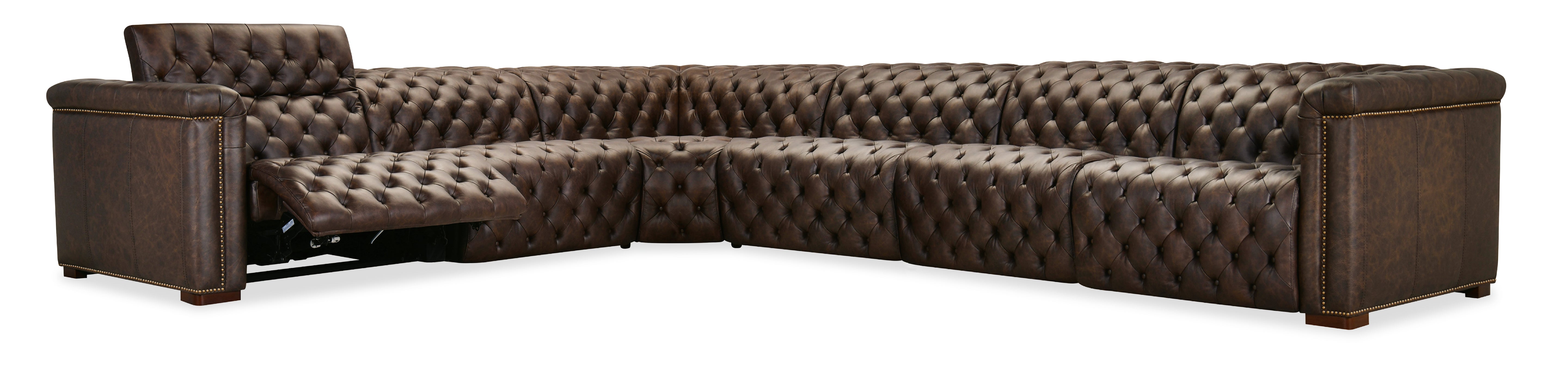 Hooker Furniture Savion Deux 6 Seat Sectional with Four Power Recliners and Seven Power Headrests in Brown