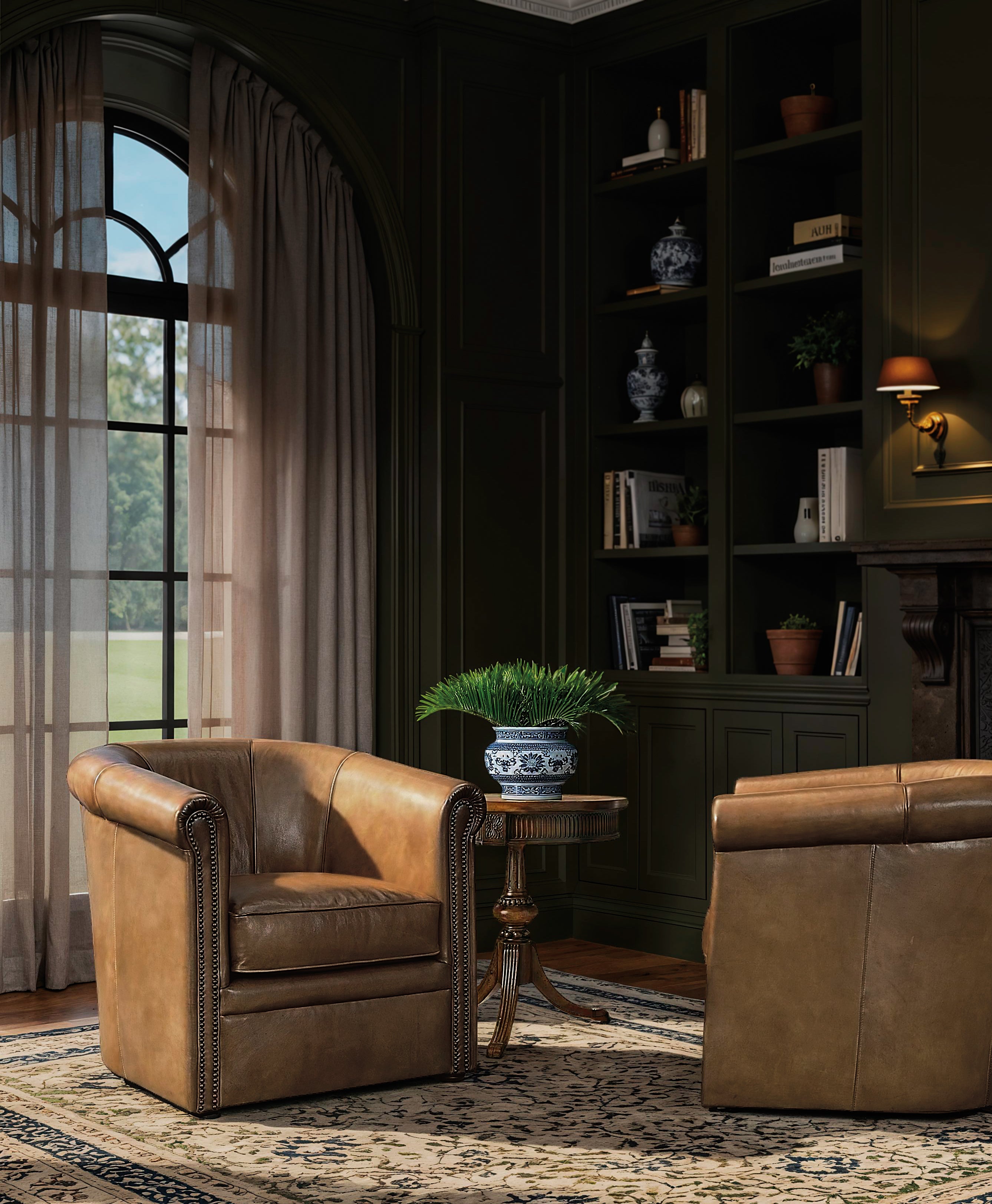 Hooker Furniture Axton Swivel leather Club Chair in Medium Brown