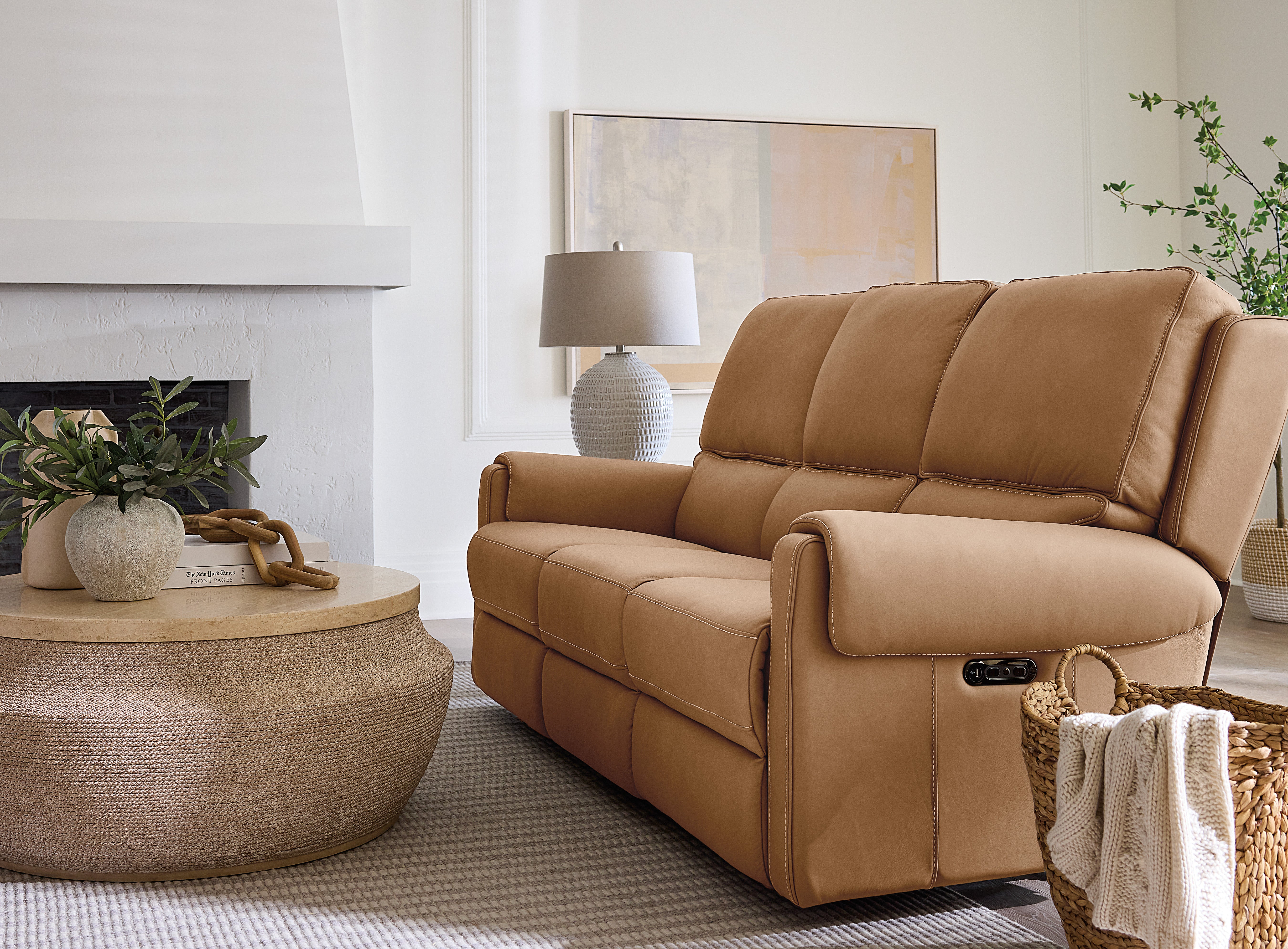 Hooker Furniture Somers Sofa with Power Recline & Power Headrest in Light Brown
