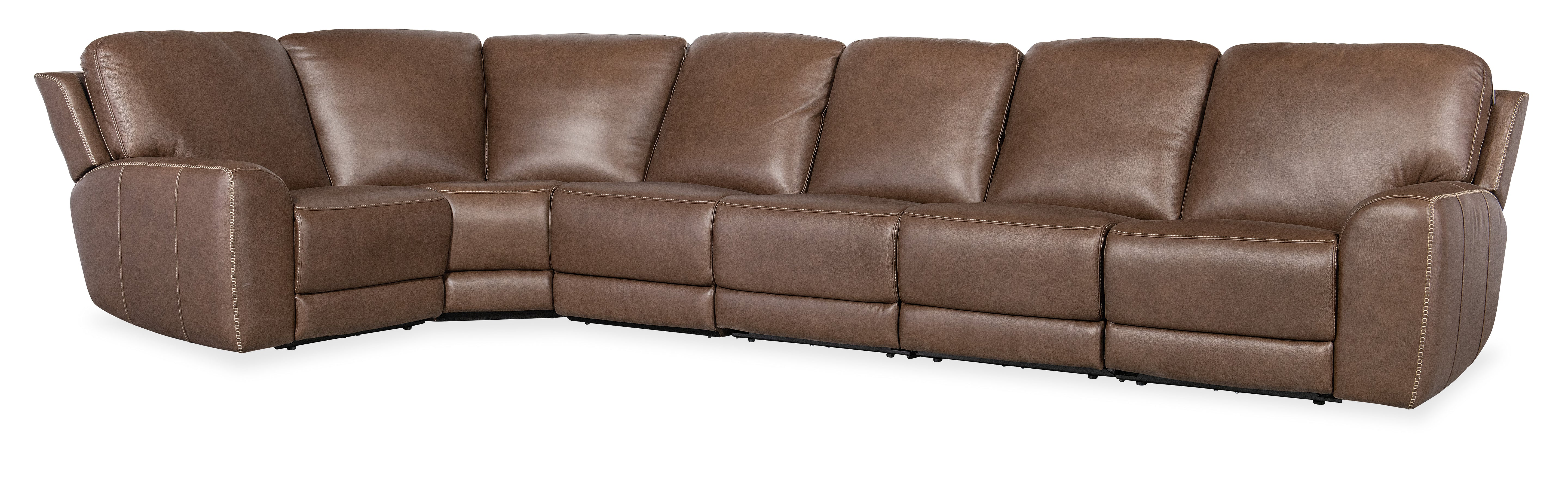 Hooker Furniture Torres 6 Piece Sectional with Power Recline & Power Headrest in Medium Brown