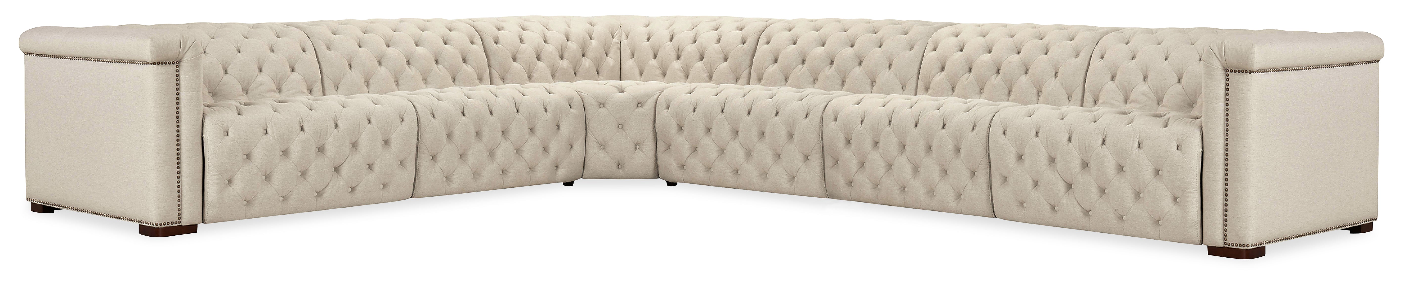 Hooker Furniture Savion Deux 6 Seat Sectional with Four Power Recliners and Seven Power Headrests in Beige