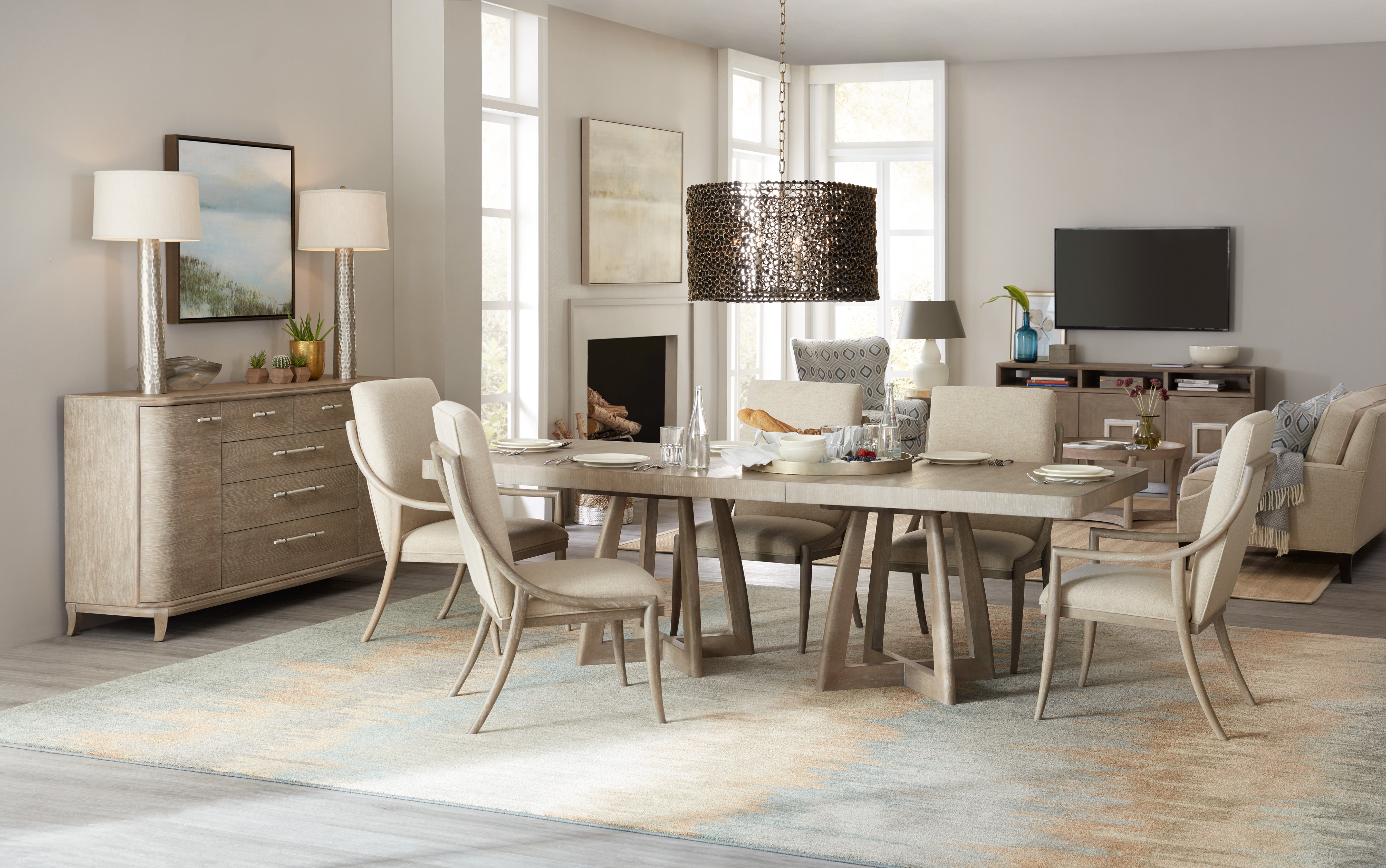 Hooker Furniture Affinity 78in Rectangle Pedestal Dining Table with 2-18in Leaves