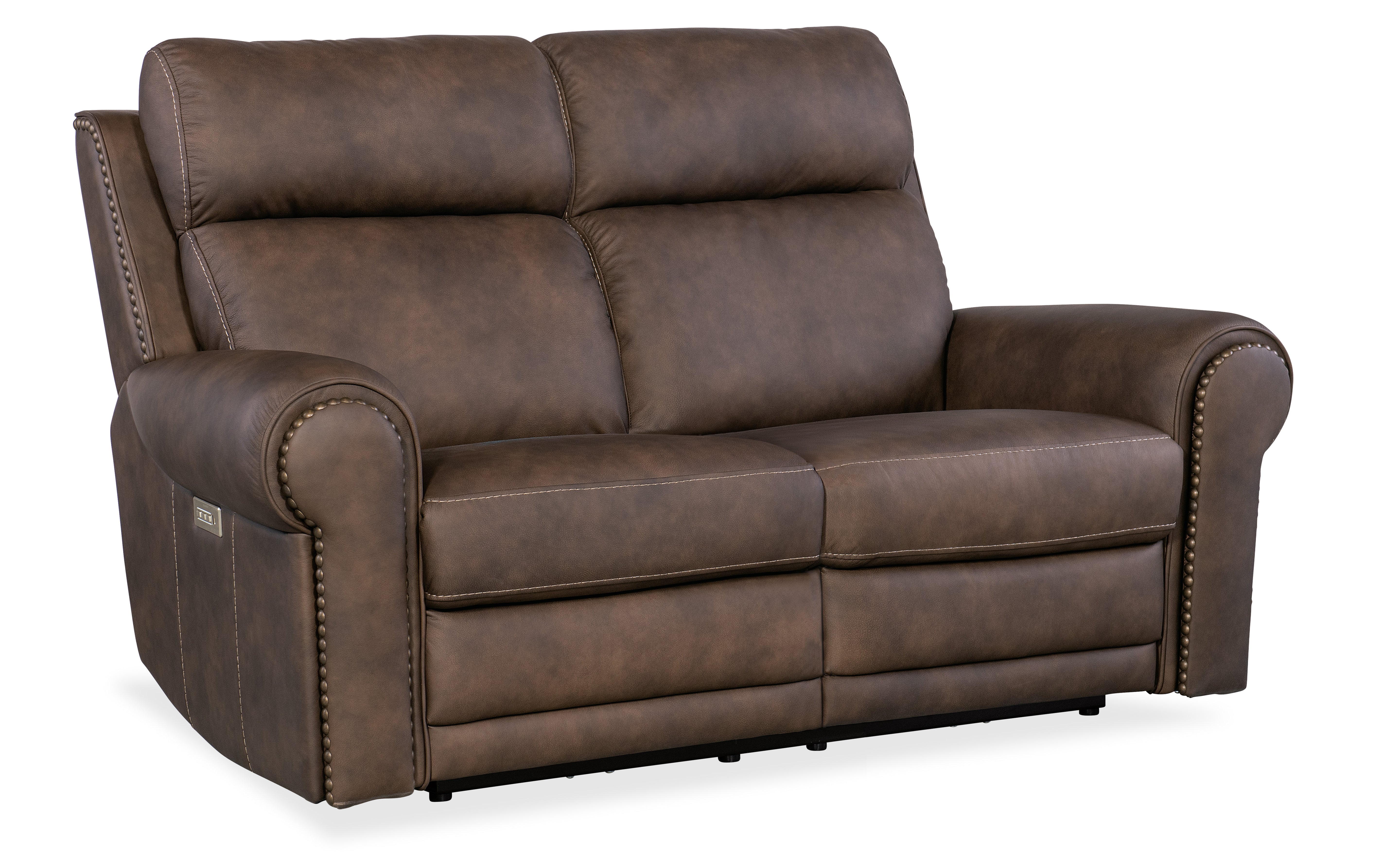 Hooker Furniture Duncan Power Loveseat with Power Headrest & Lumbar in Medium Brown