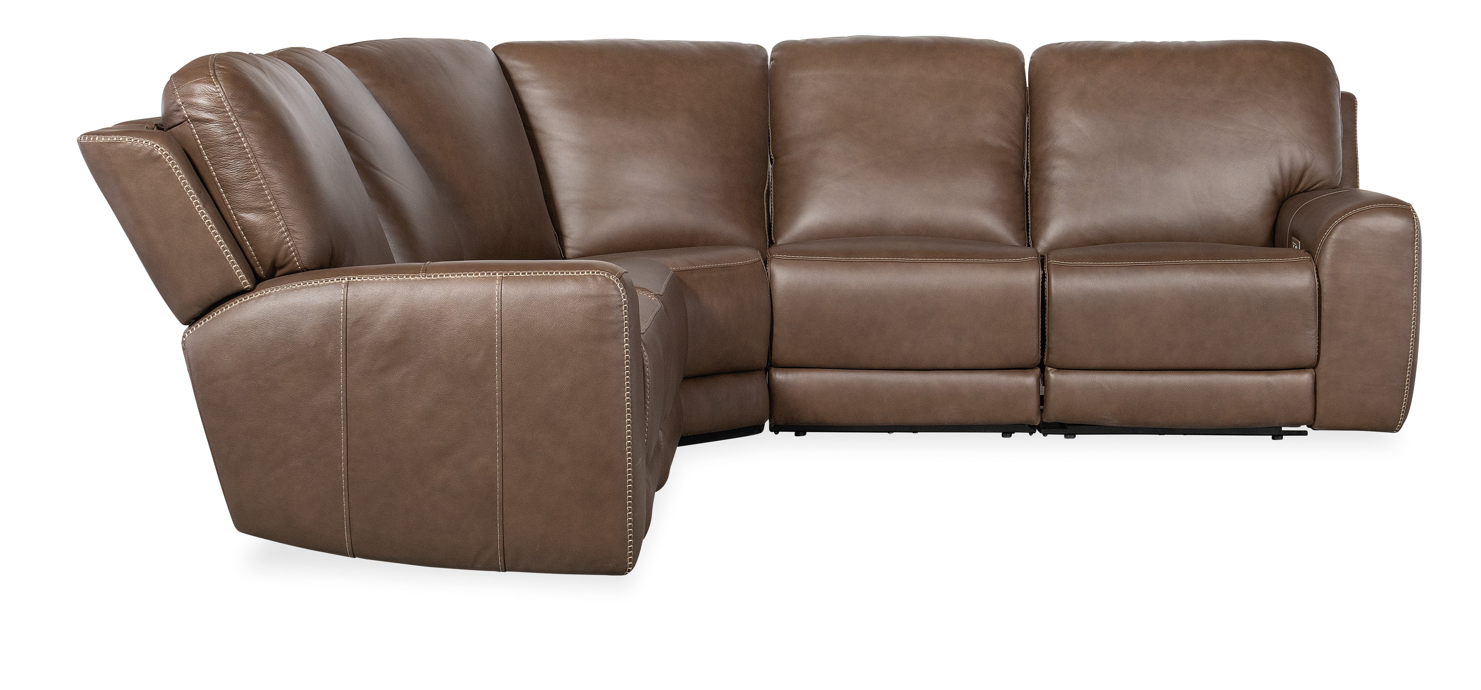 Hooker Furniture Torres 5 Piece Sectional with Power Recline & Power Headrest in Medium Brown