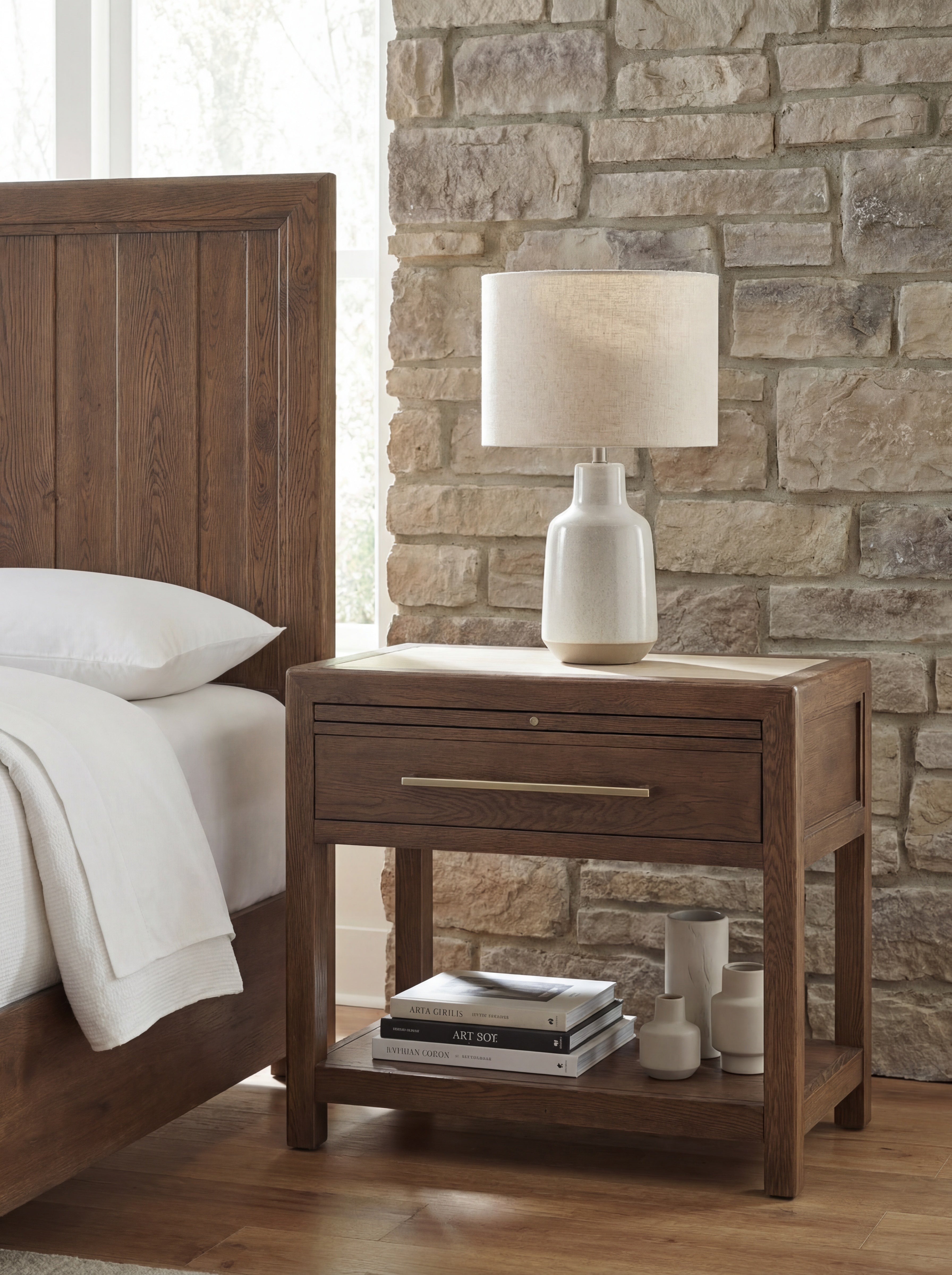Hooker Furniture Driftwood One-Drawer Nightstand with Stone