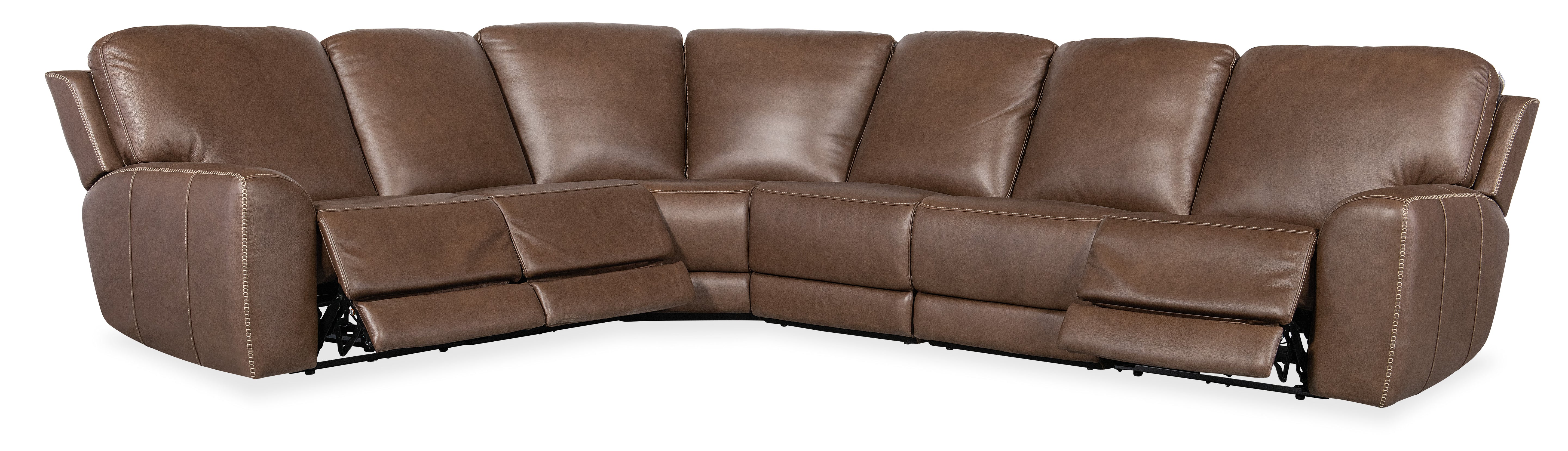 Hooker Furniture Torres 6 Piece Sectional with Power Recline & Power Headrest in Medium Brown