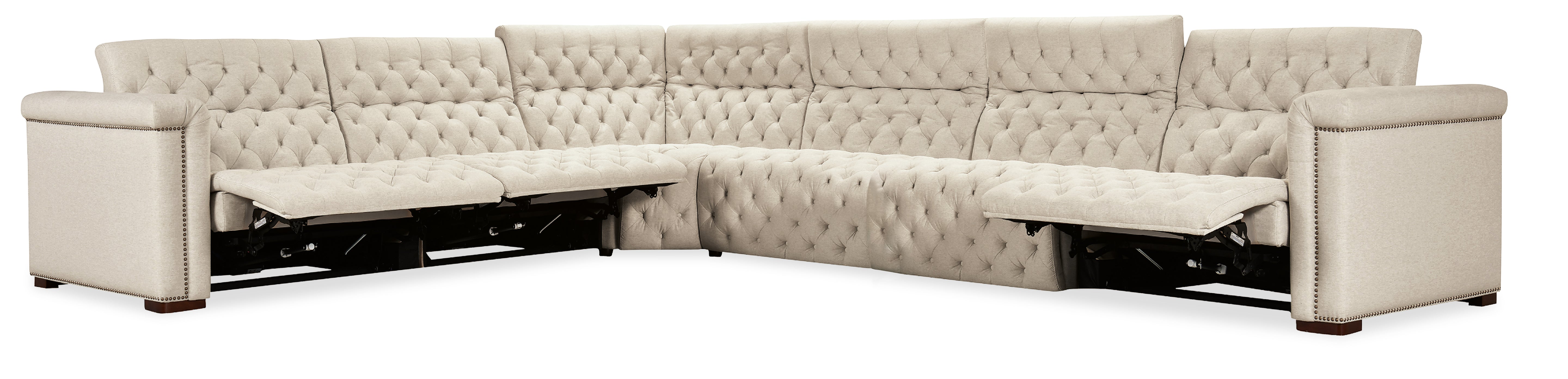 Hooker Furniture Savion Deux 6 Seat Sectional with Four Power Recliners and Seven Power Headrests in Beige