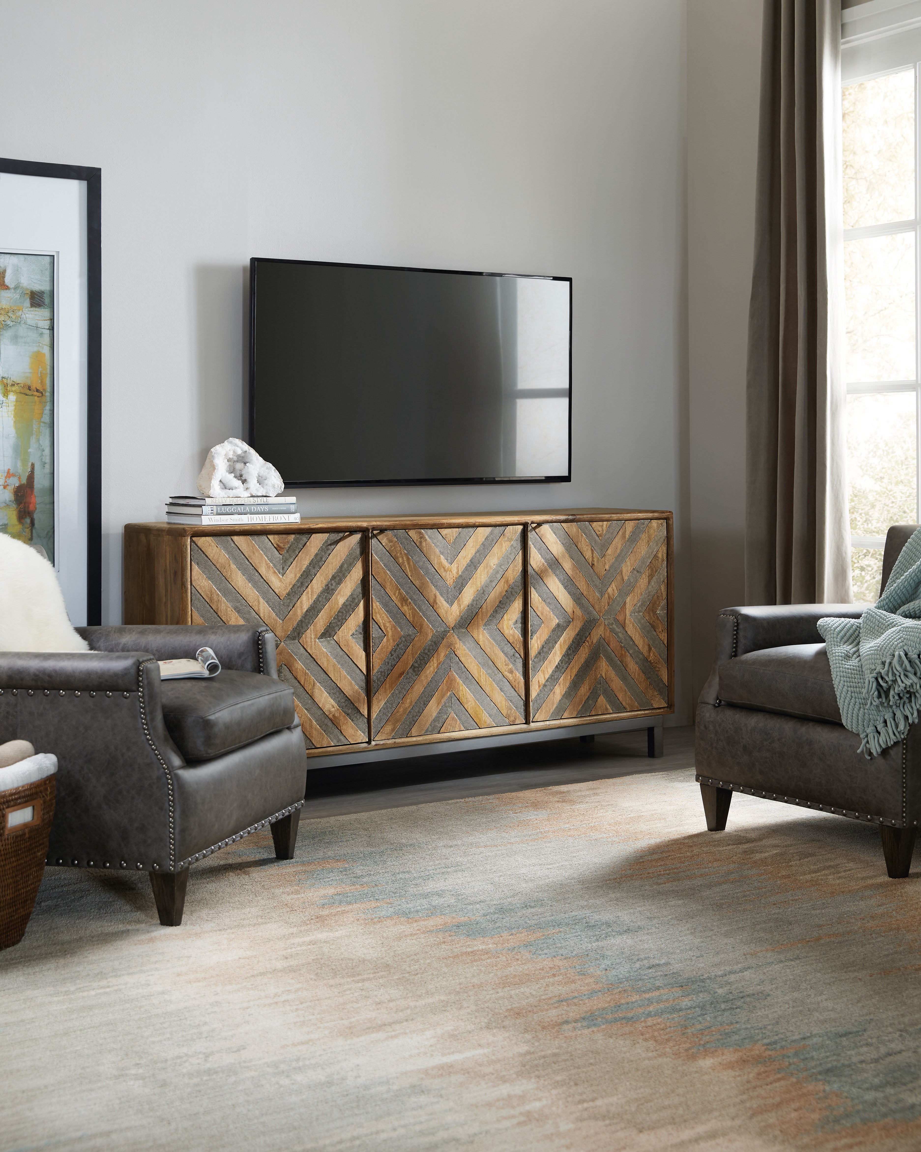 Hooker Furniture Serramonte 69in Entertainment/Accent Console in Medium Brown