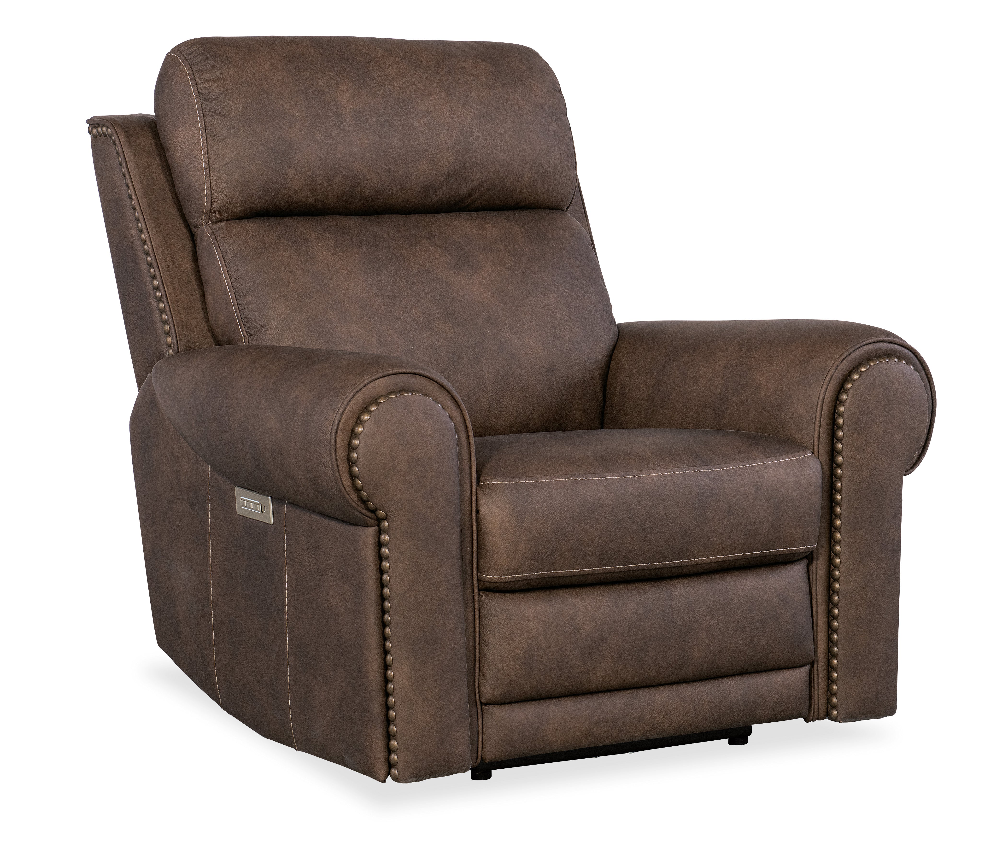 Hooker Furniture Duncan Power Recliner with Power Headrest & Lumbar in Medium Brown