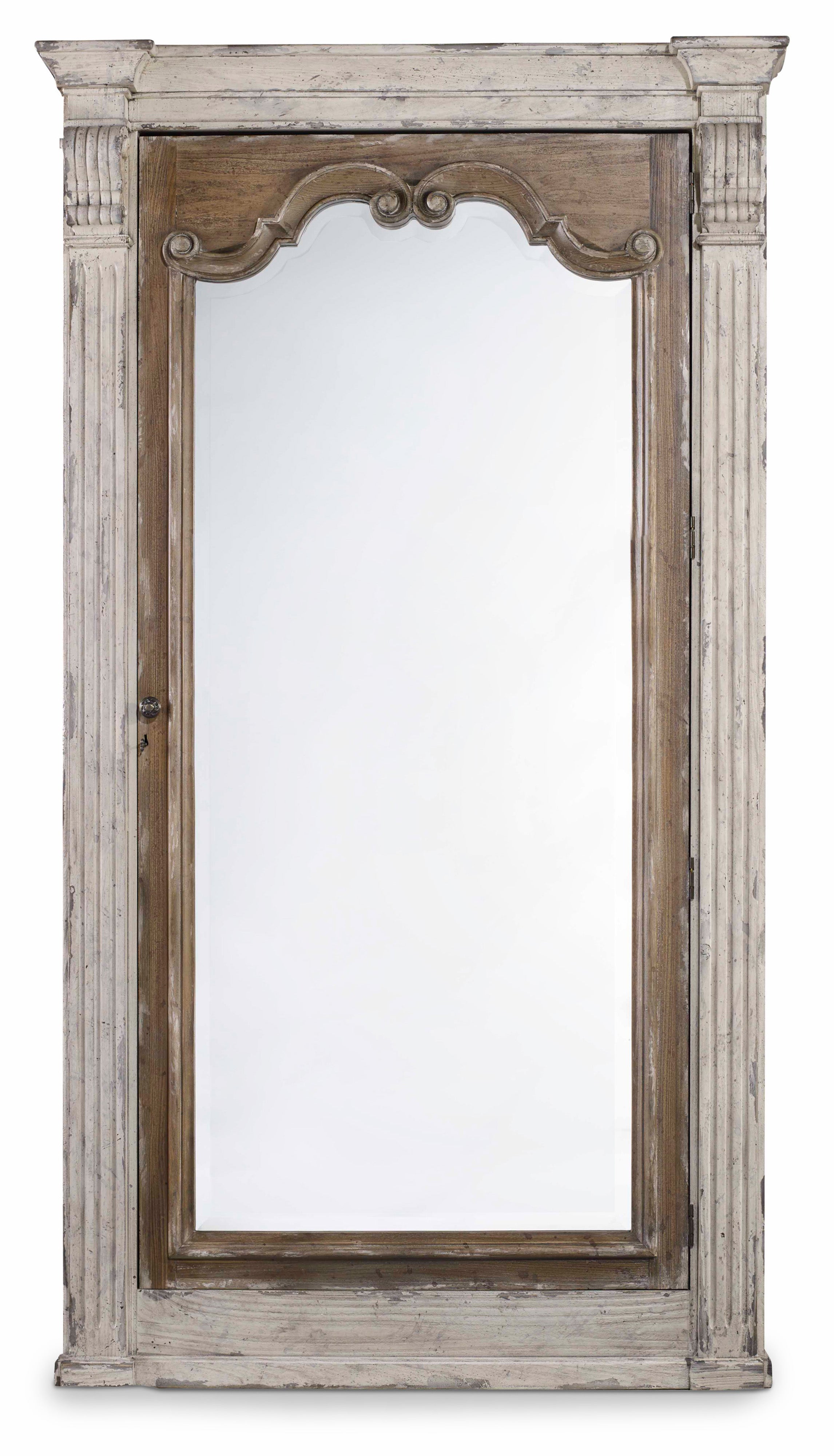 Hooker Furniture Chatelet Floor Mirror withJewelry Armoire Storage in Beige