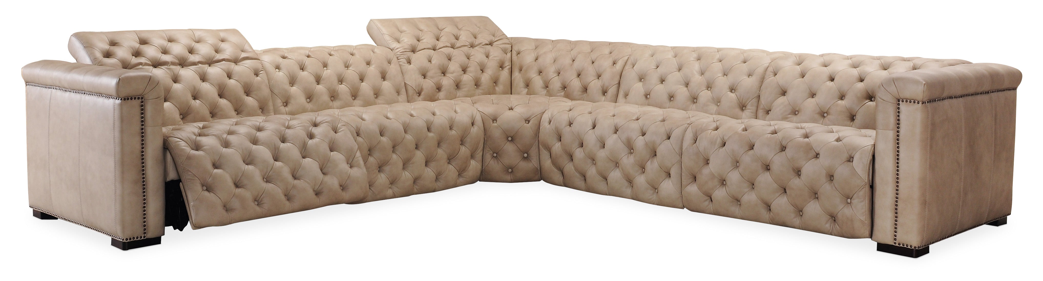 Hooker Furniture Savion Grandier 5-Piece Sectional with Power Recline & Power Headrest in Brown