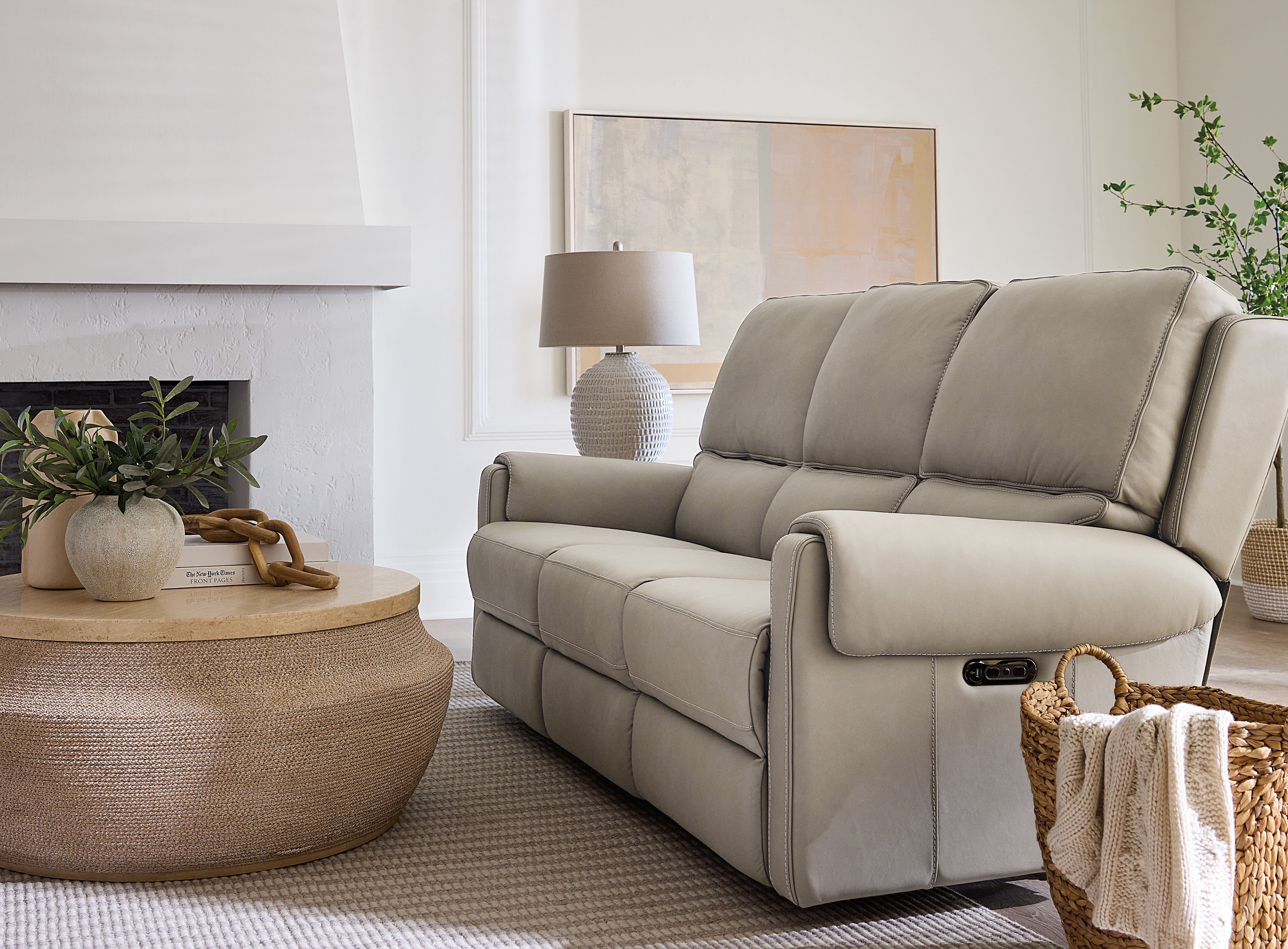 Hooker Furniture Somers Sofa with Power Recline & Power Headrest in Light Gray