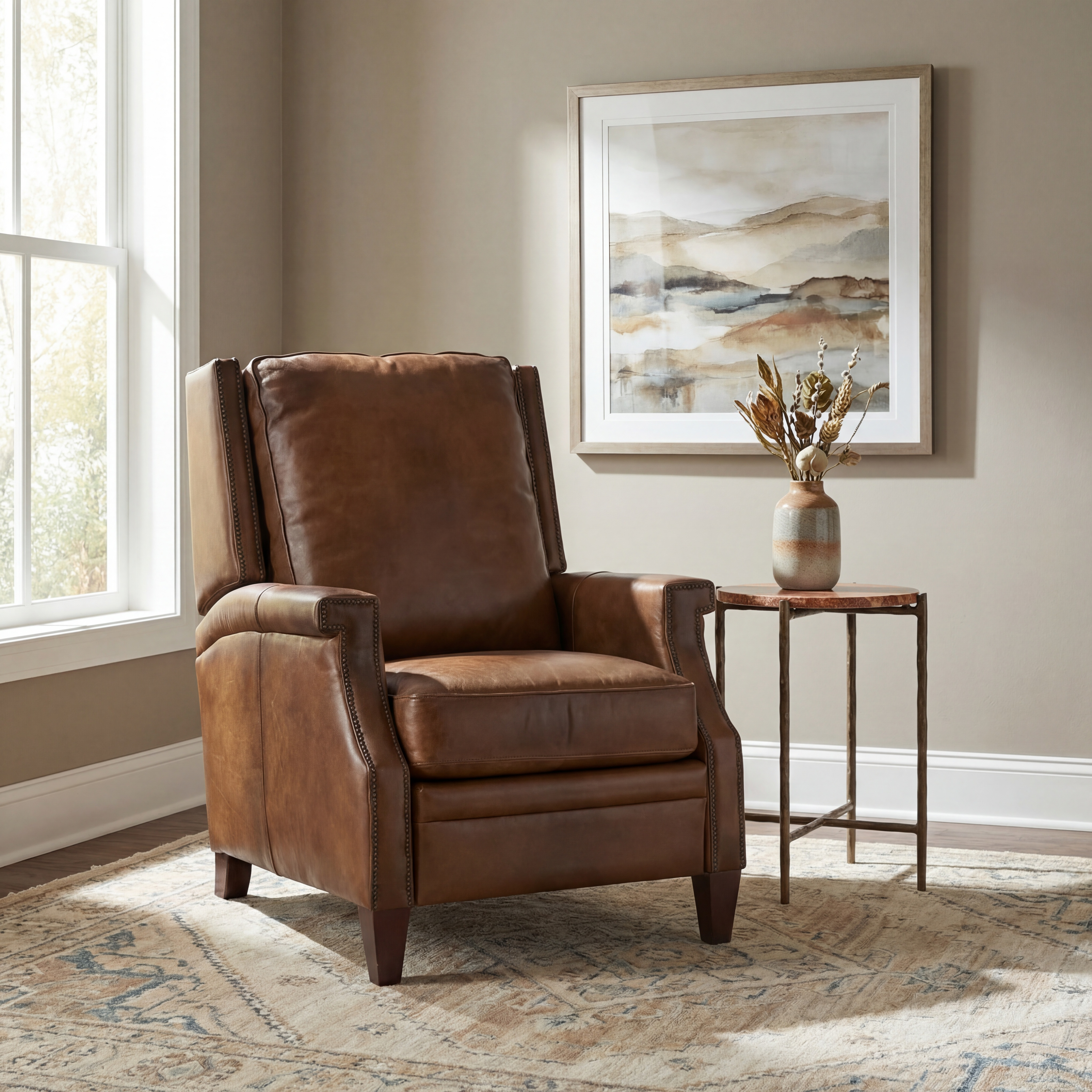 Hooker Furniture Collin Manual Push Back Recliner in Medium Brown