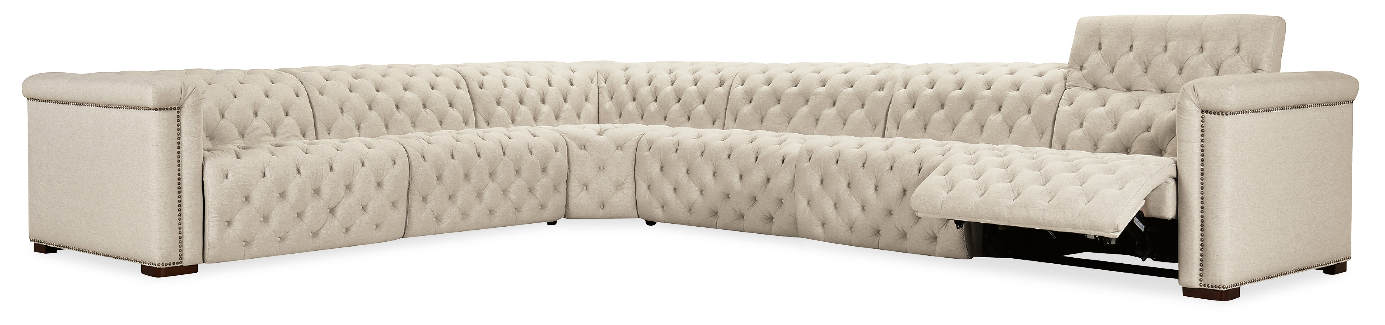 Hooker Furniture Savion Deux 6 Seat Sectional with Three Power Recliners and Seven Power Headrests in Beige