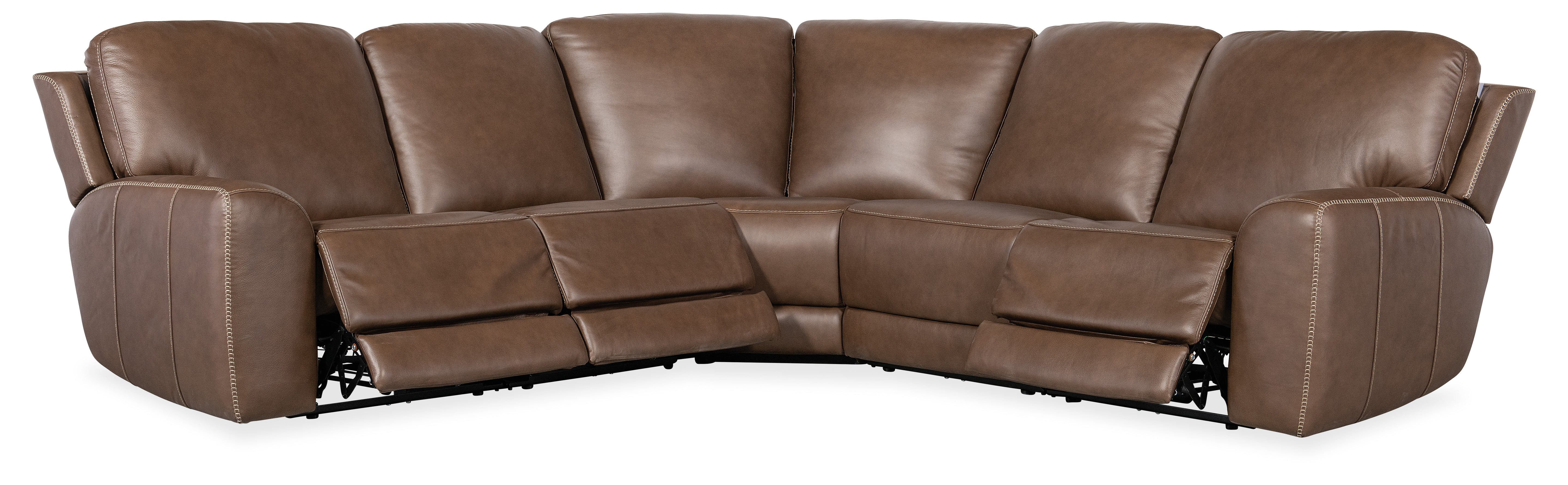 Hooker Furniture Torres 5 Piece Sectional with Power Recline & Power Headrest in Medium Brown